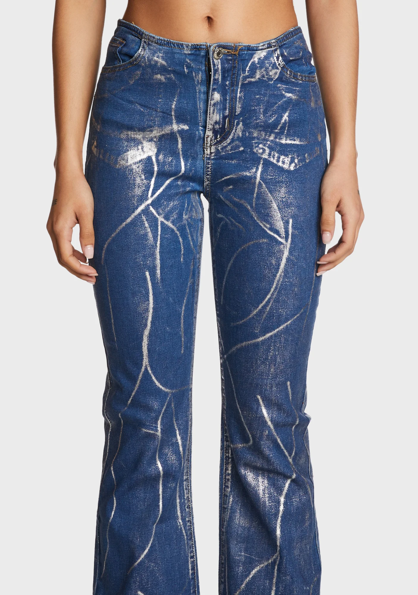 Metallic Coated Low Rise Flared Jeans - Image 5