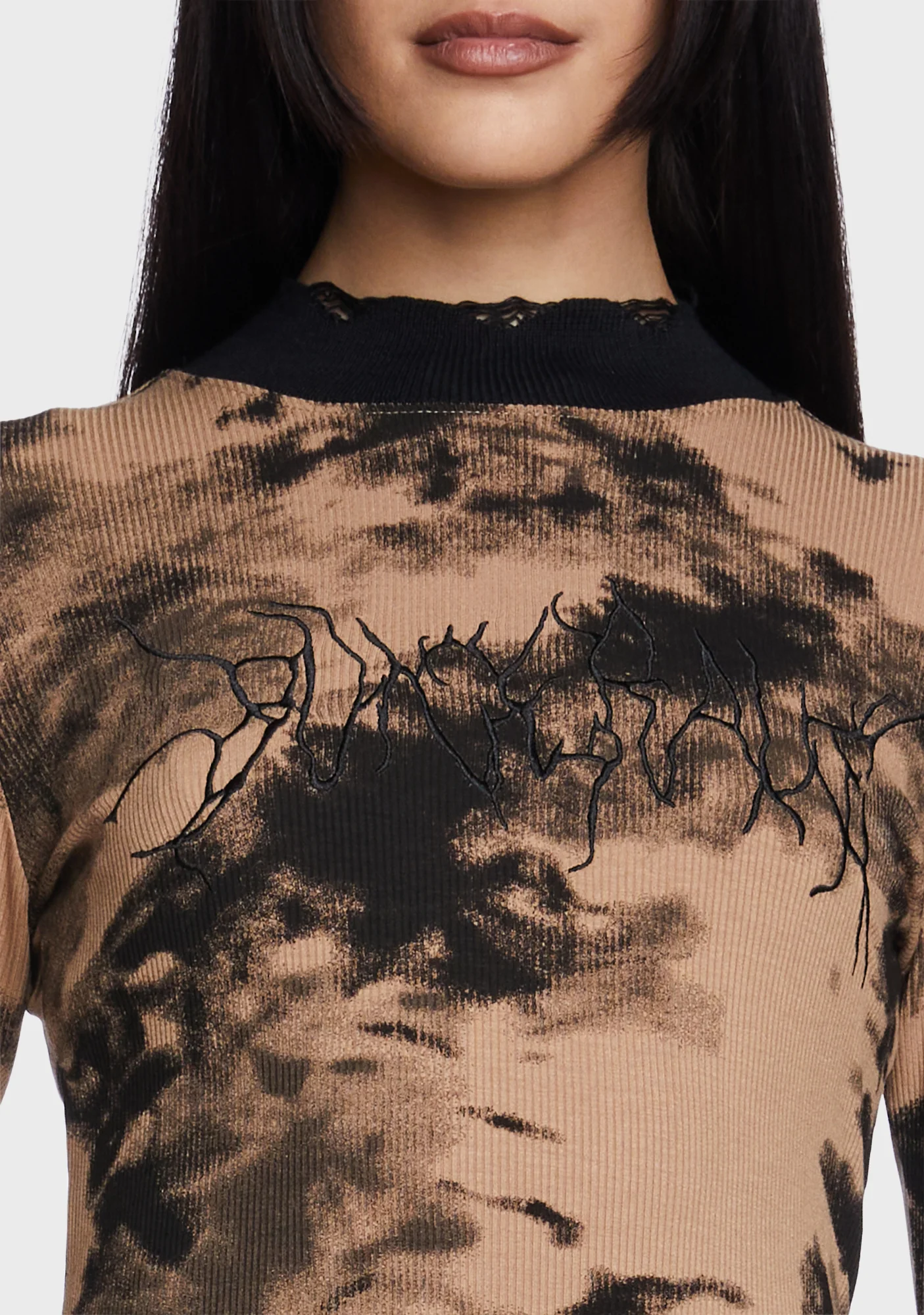 Micro Perspective Collect Waist Embroidered Shirt - Image 2