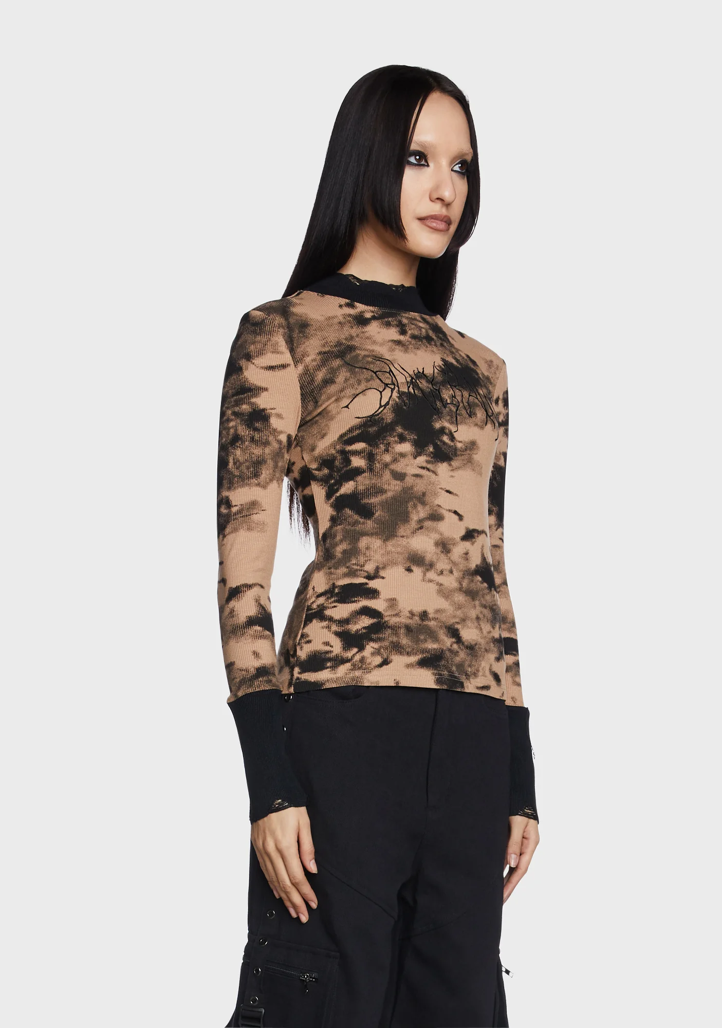 Micro Perspective Collect Waist Embroidered Shirt - Image 3