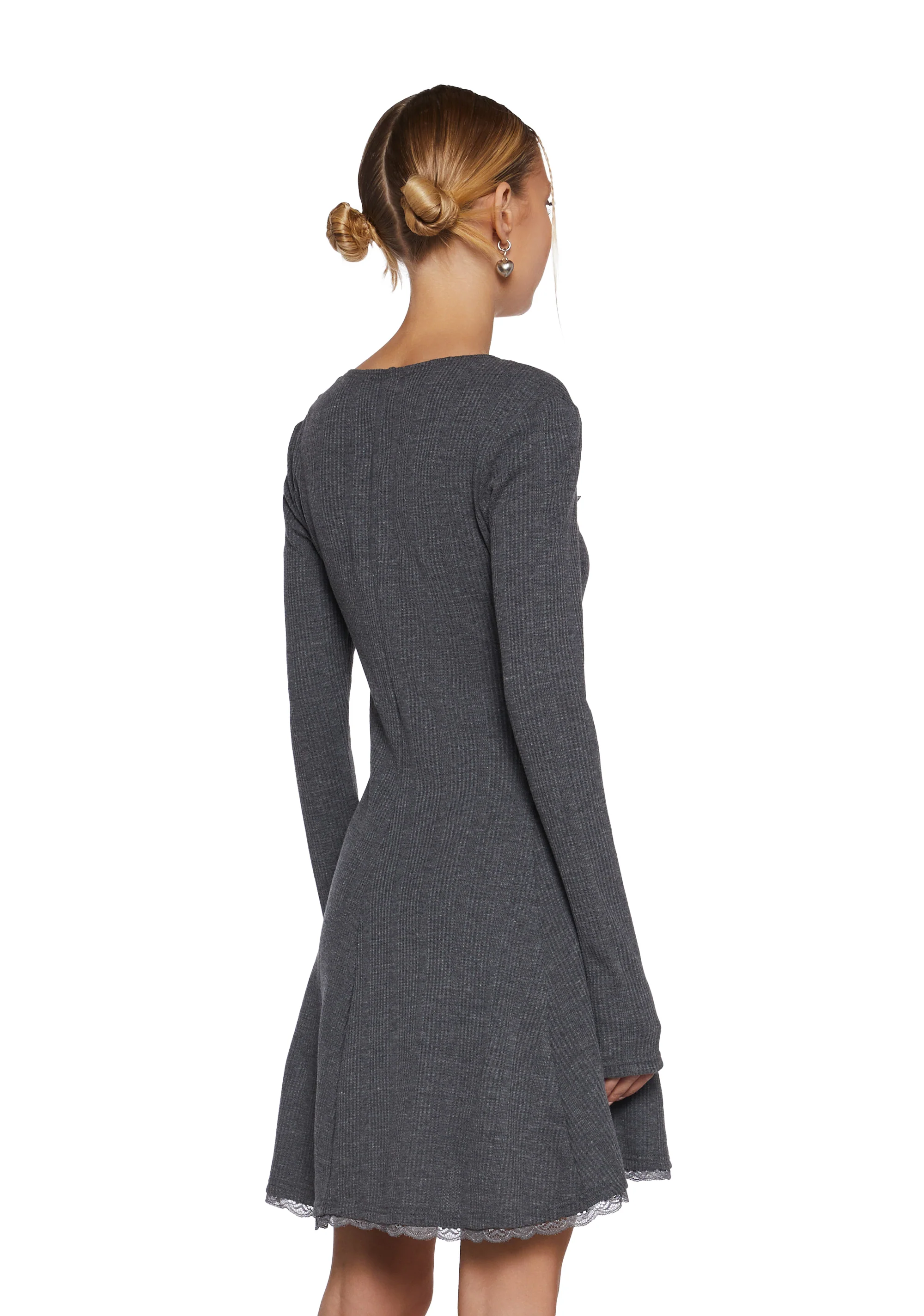 Mid Century Date Thermal Dress  - Gray - Image 4