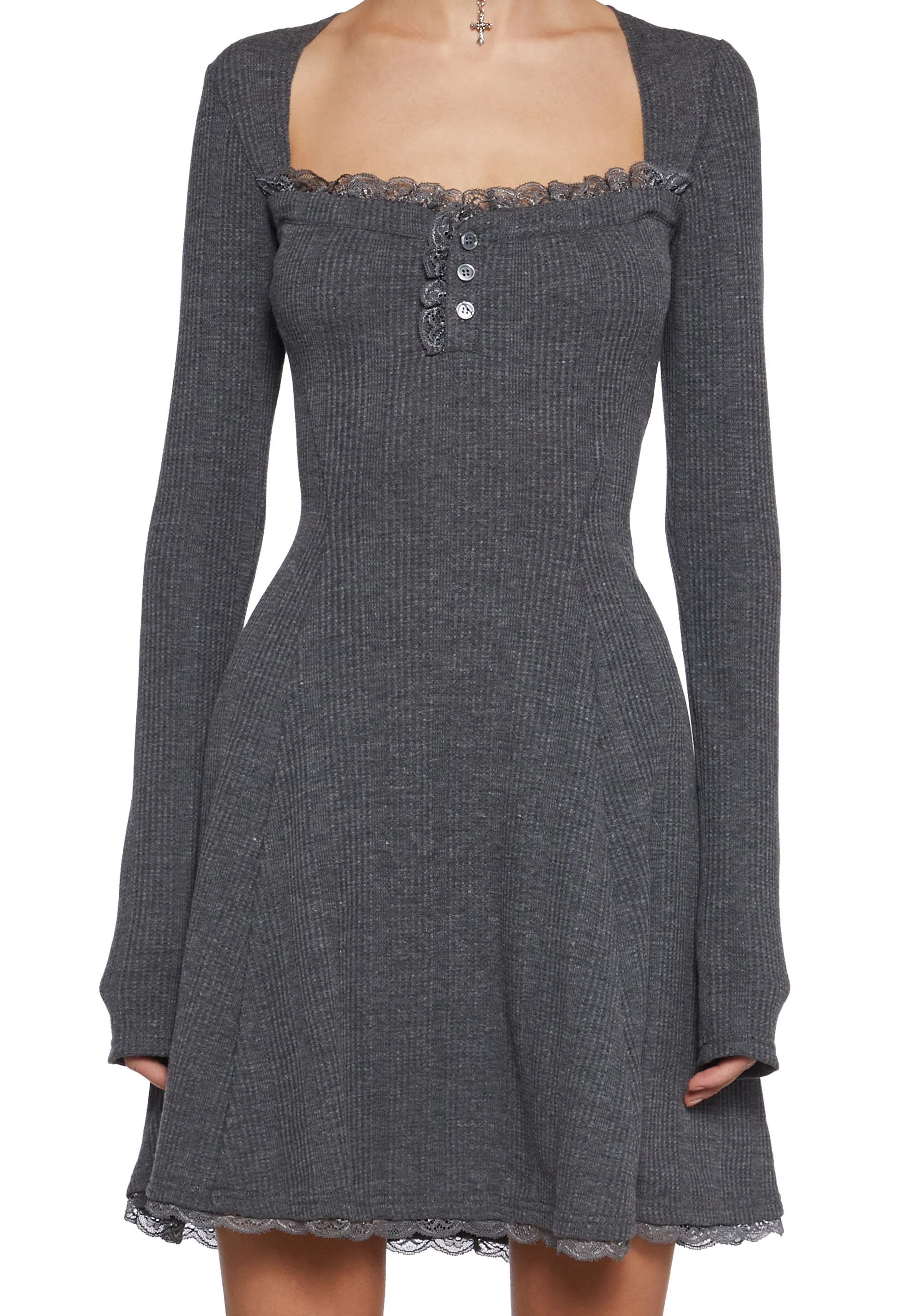 Mid Century Date Thermal Dress  - Gray - Image 5