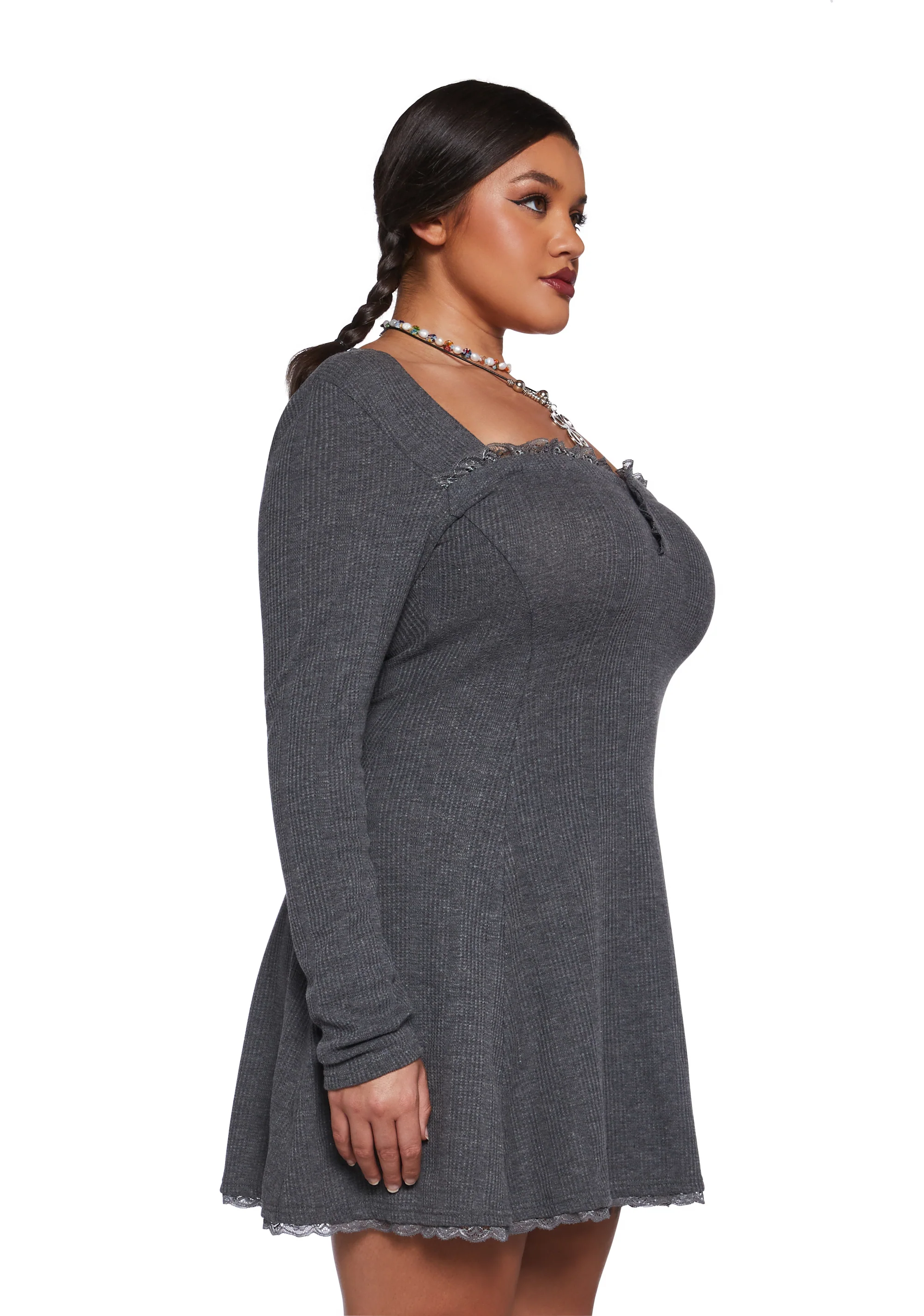 Mid Century Date Thermal Dress  - Gray - Image 7