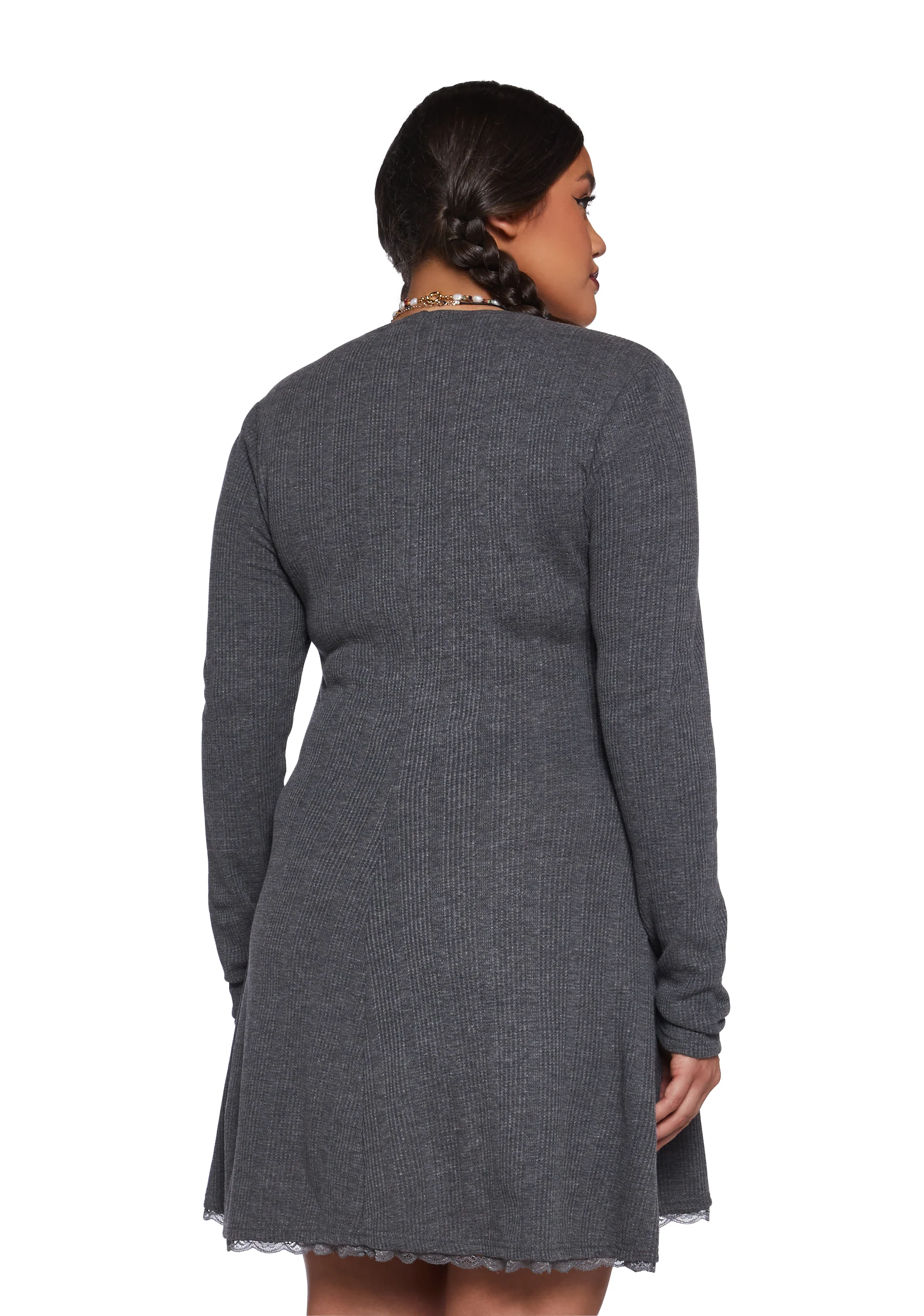 Mid Century Date Thermal Dress  - Gray - Image 8