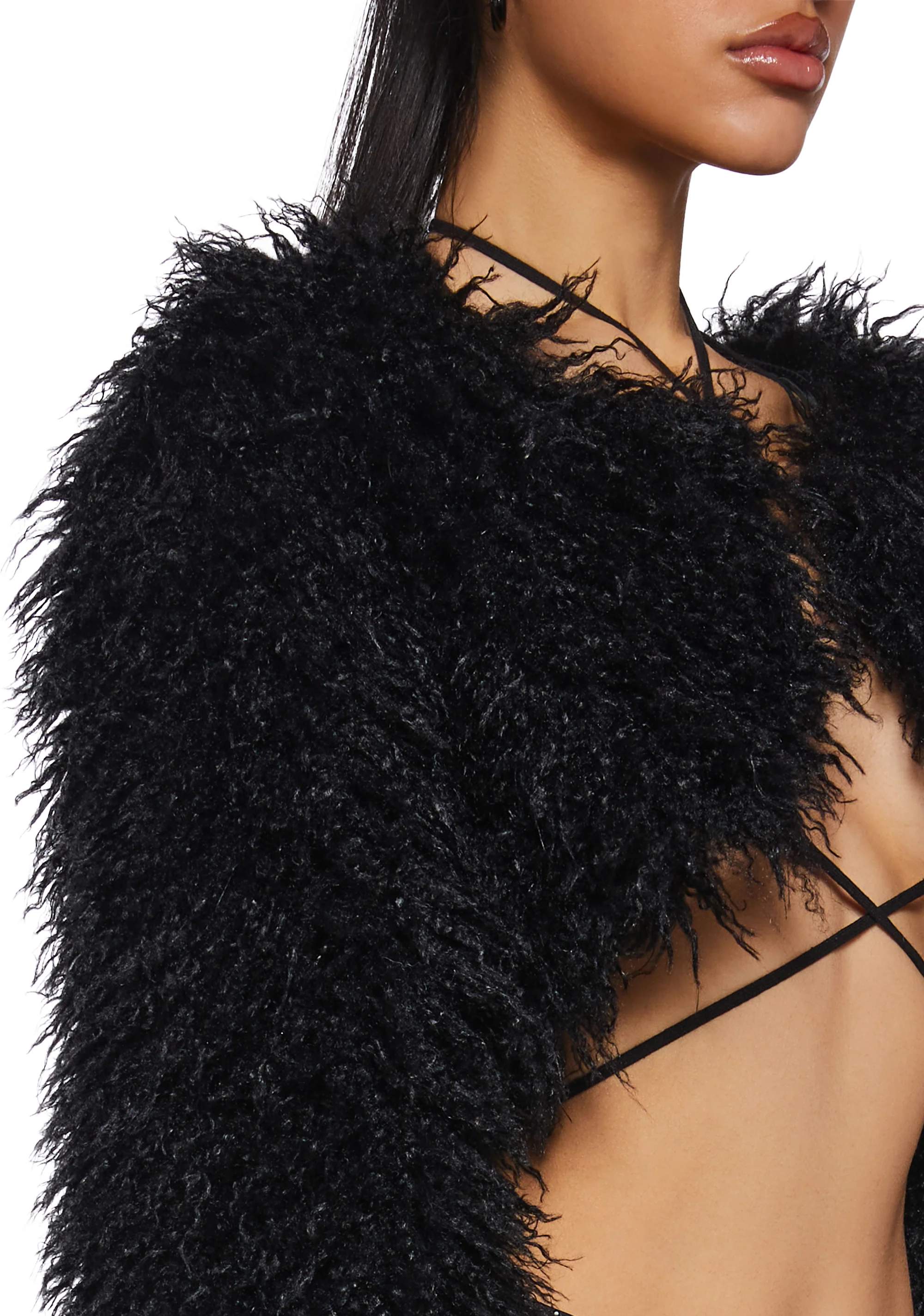 Midnight Hype Faux Fur Shrug - Black - Image 5