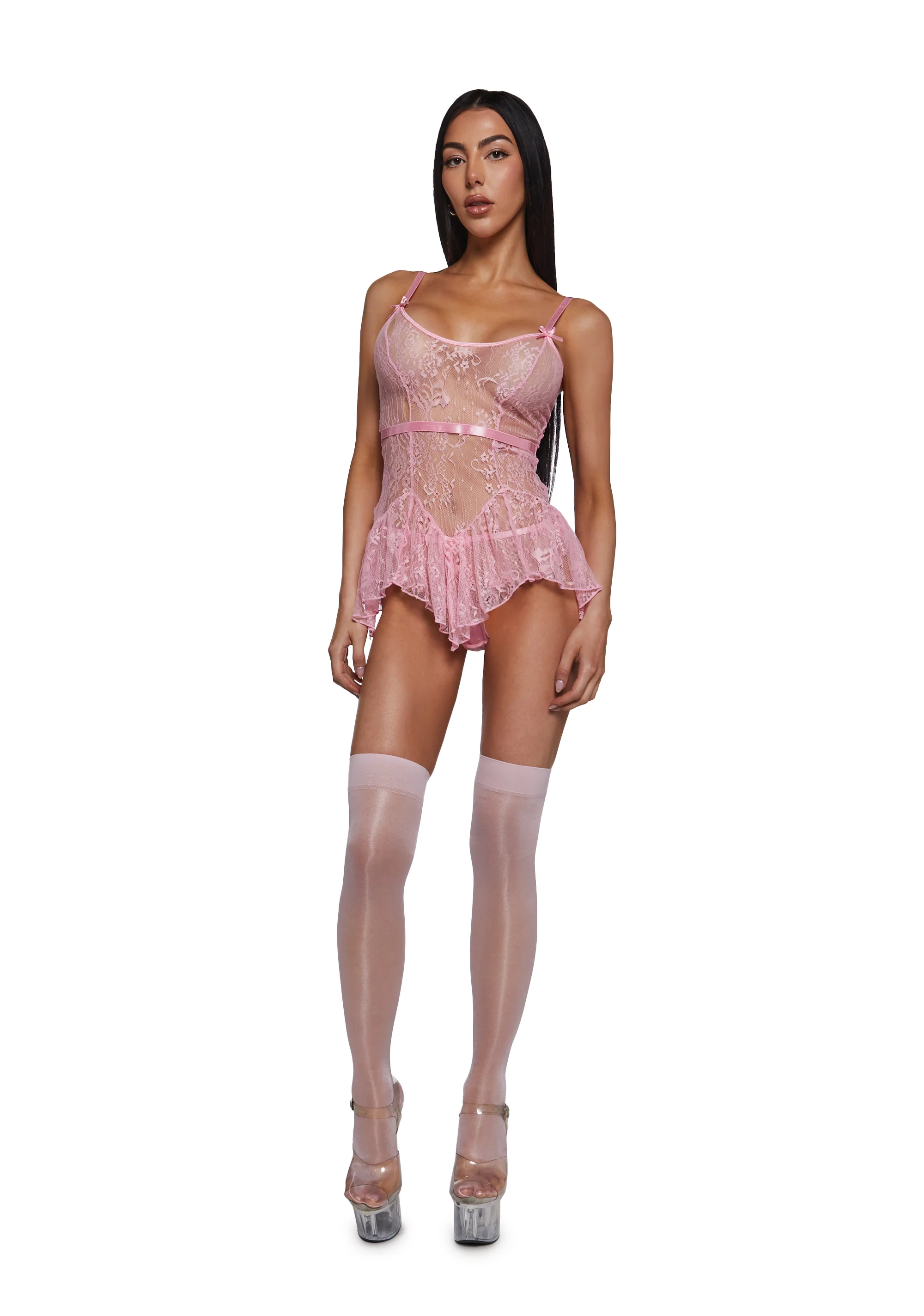 Midnight Kiss Lace Babydoll - Pink - Image 2