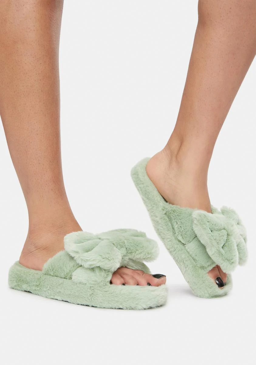 Mint Snuggle Up Fuzzy Slippers - Image 3