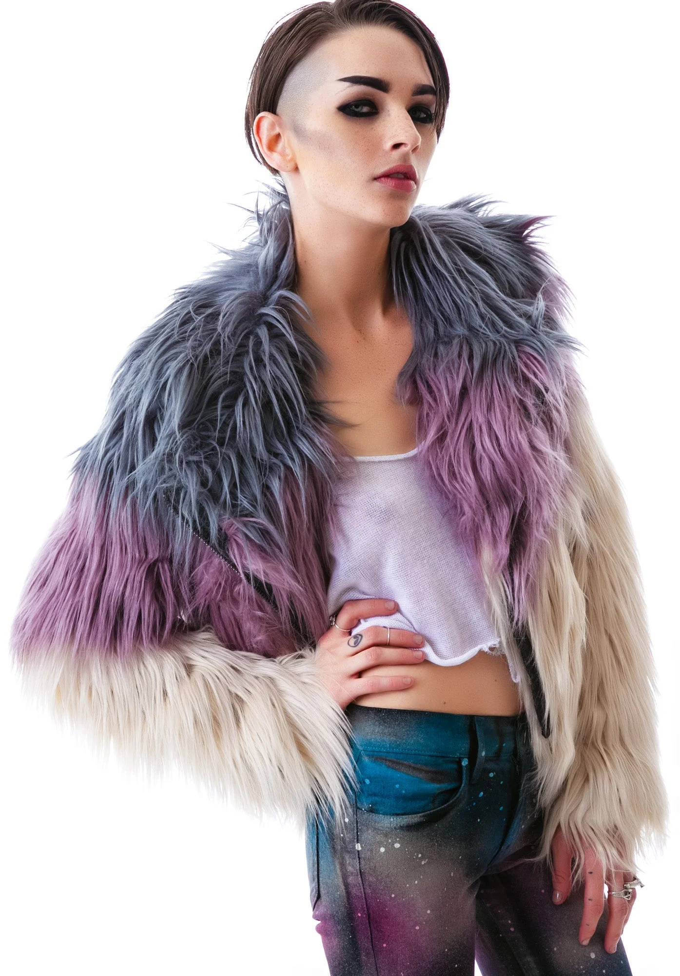 Minx Faux Fur Moto Jacket - Black - Image 3