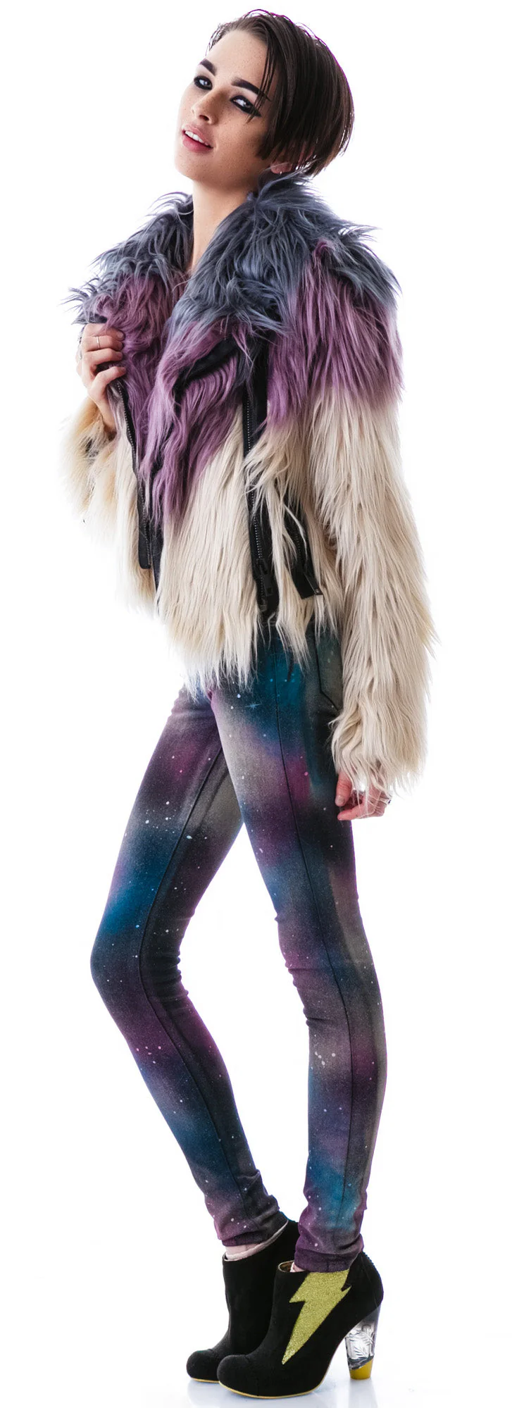 Minx Faux Fur Moto Jacket - Black - Image 4