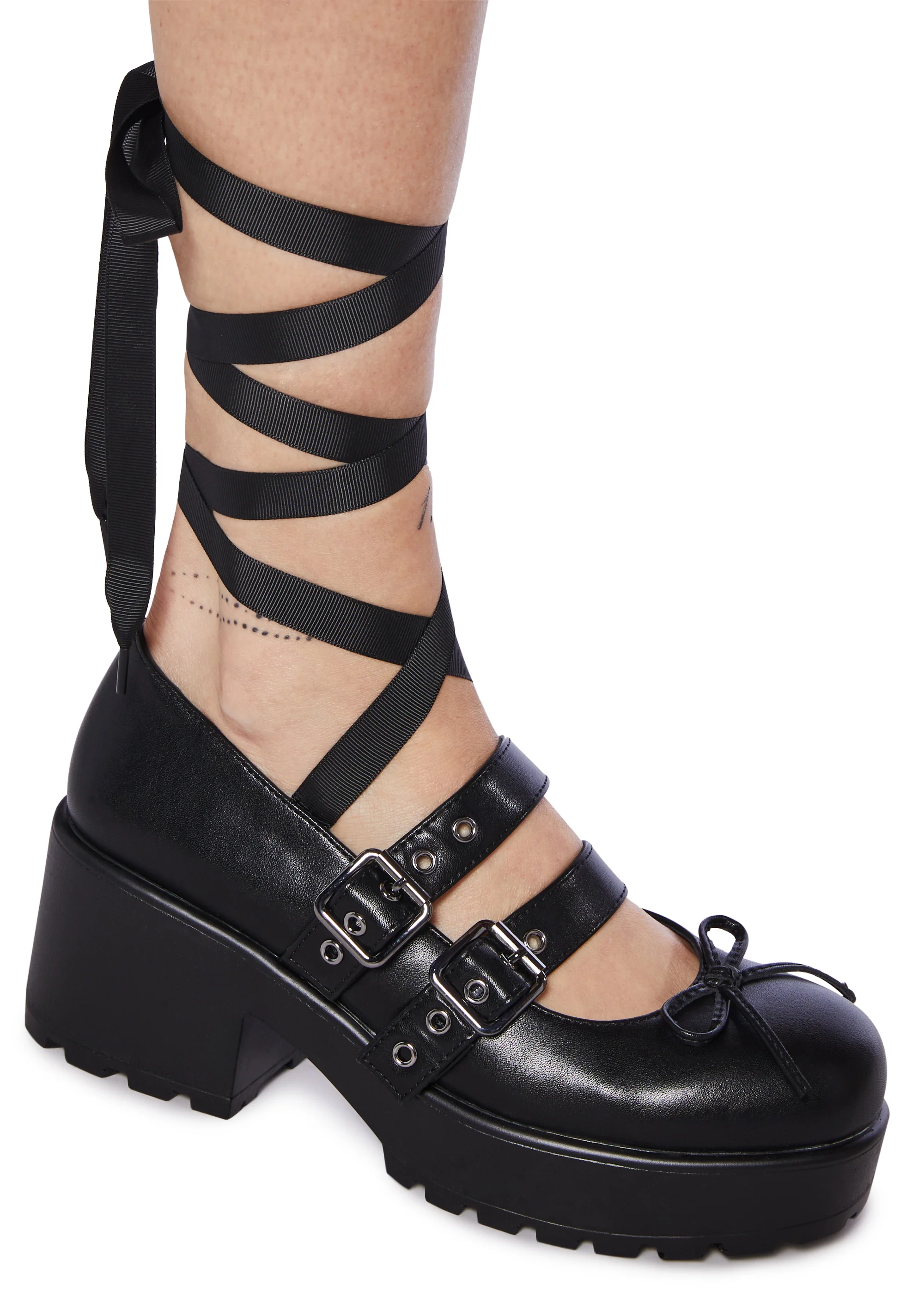 Miyako Lace-Up Platform Mary Janes - Black - Image 2