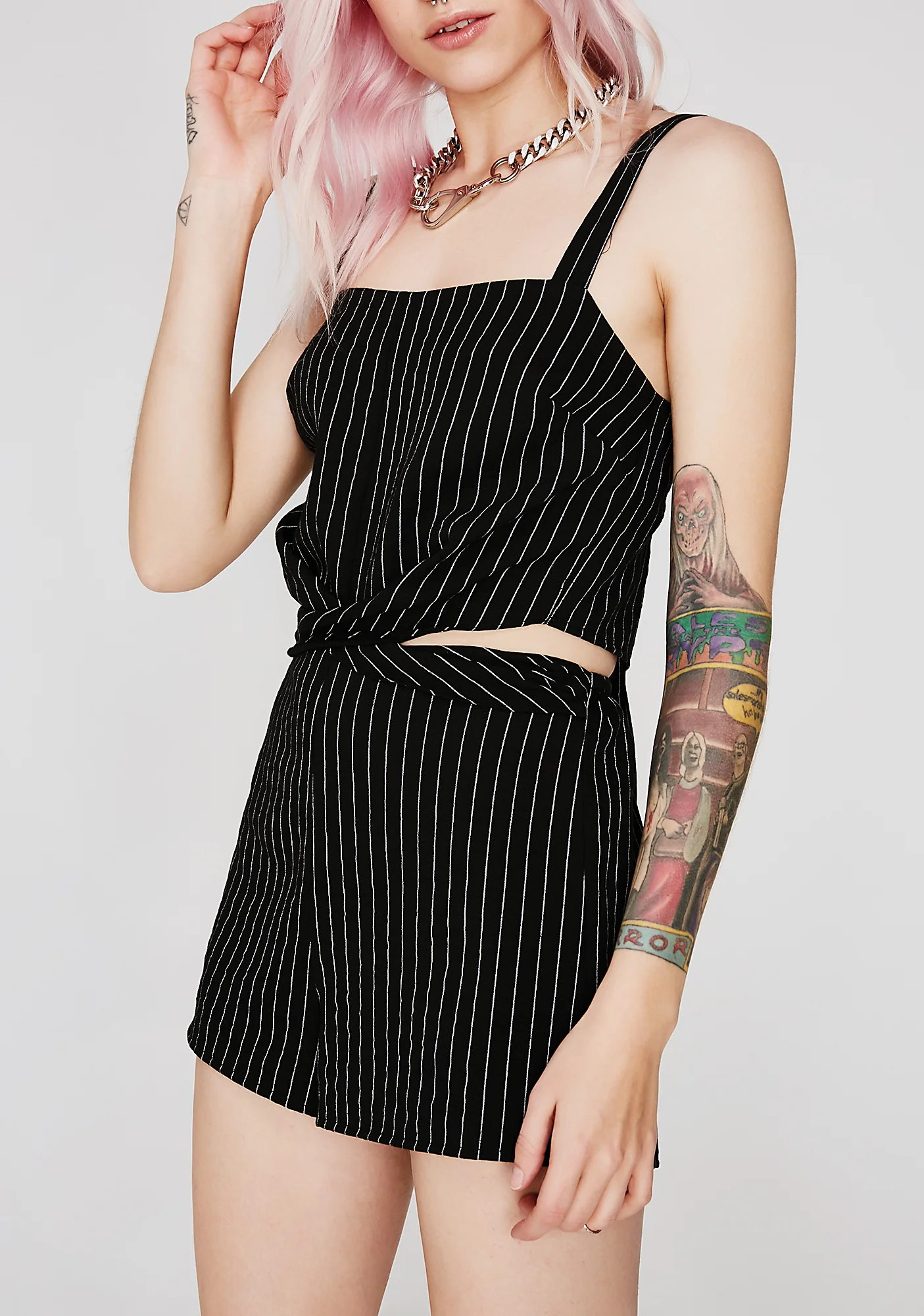 Mob Life Pinstripe Romper - Image 2