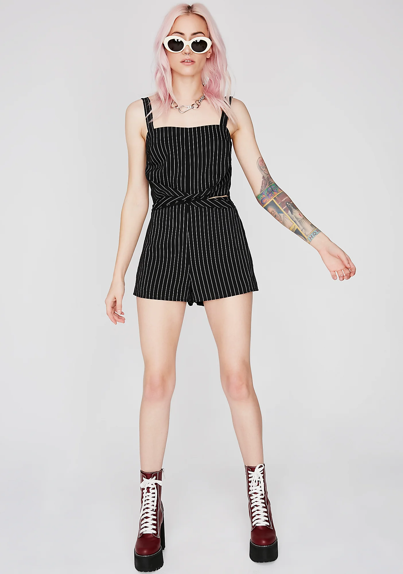 Mob Life Pinstripe Romper - Image 3