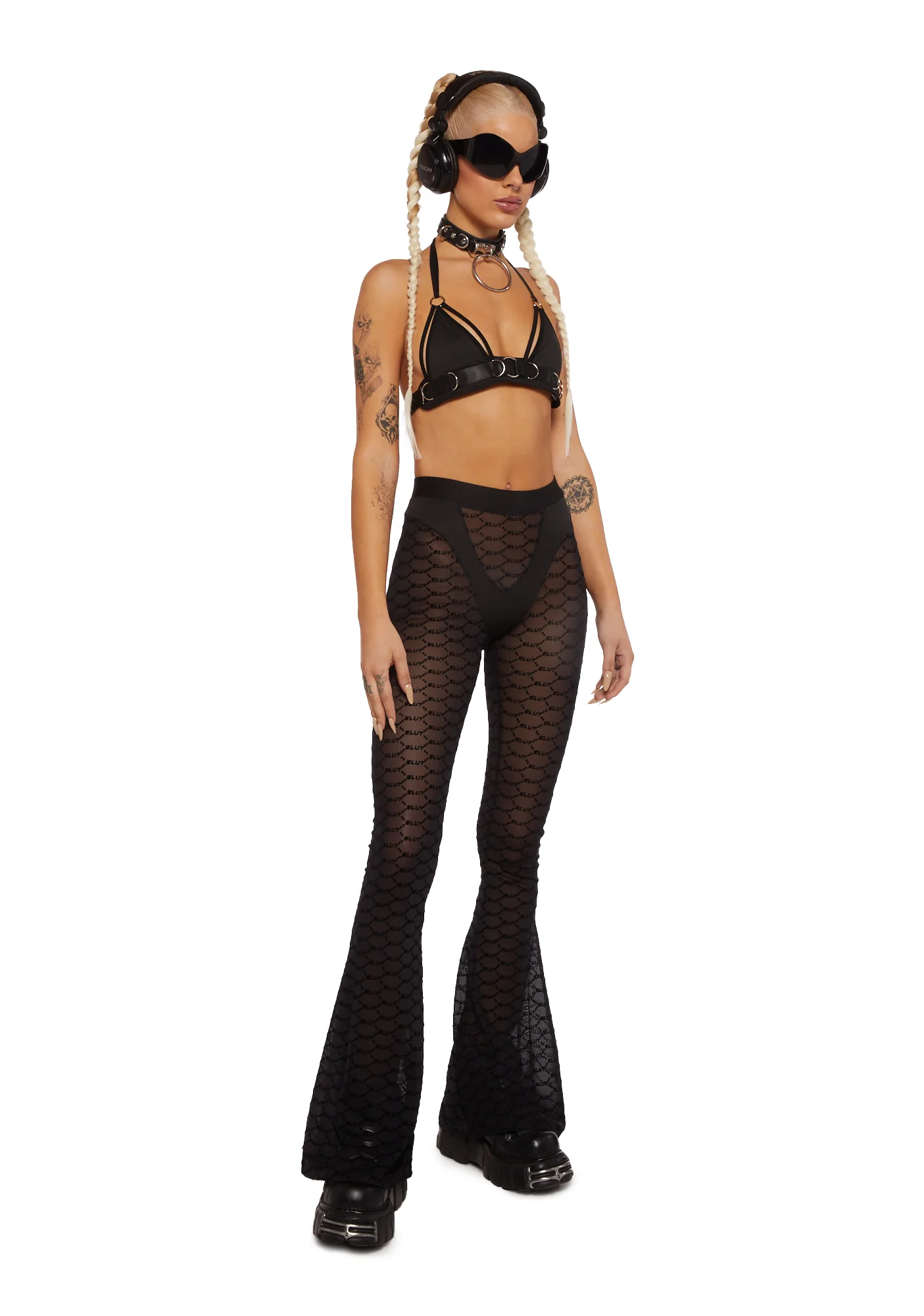 Monogram Mesh Flare Pants - Image 2