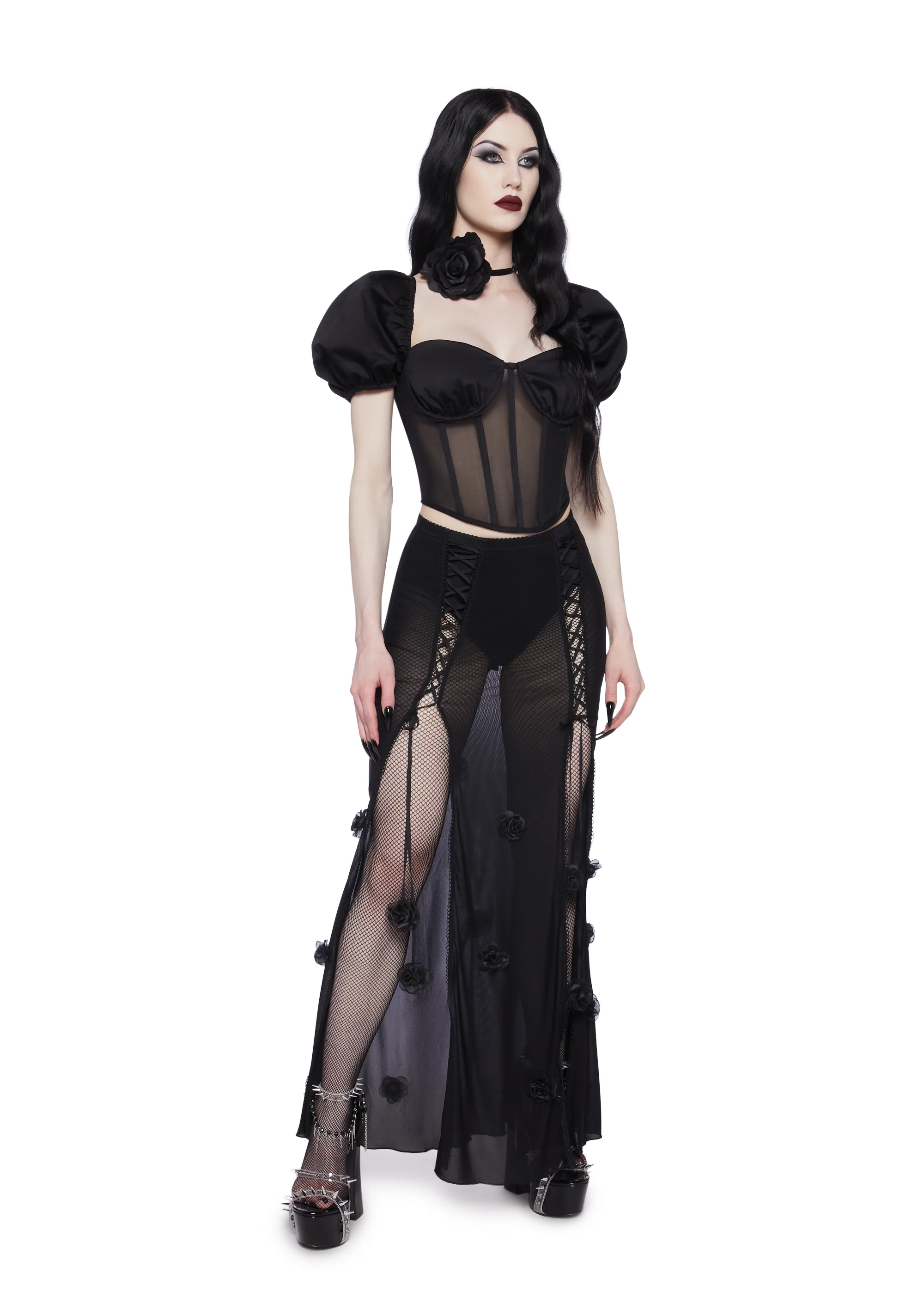 Moonlit Rose Mesh Maxi Skirt - Image 2