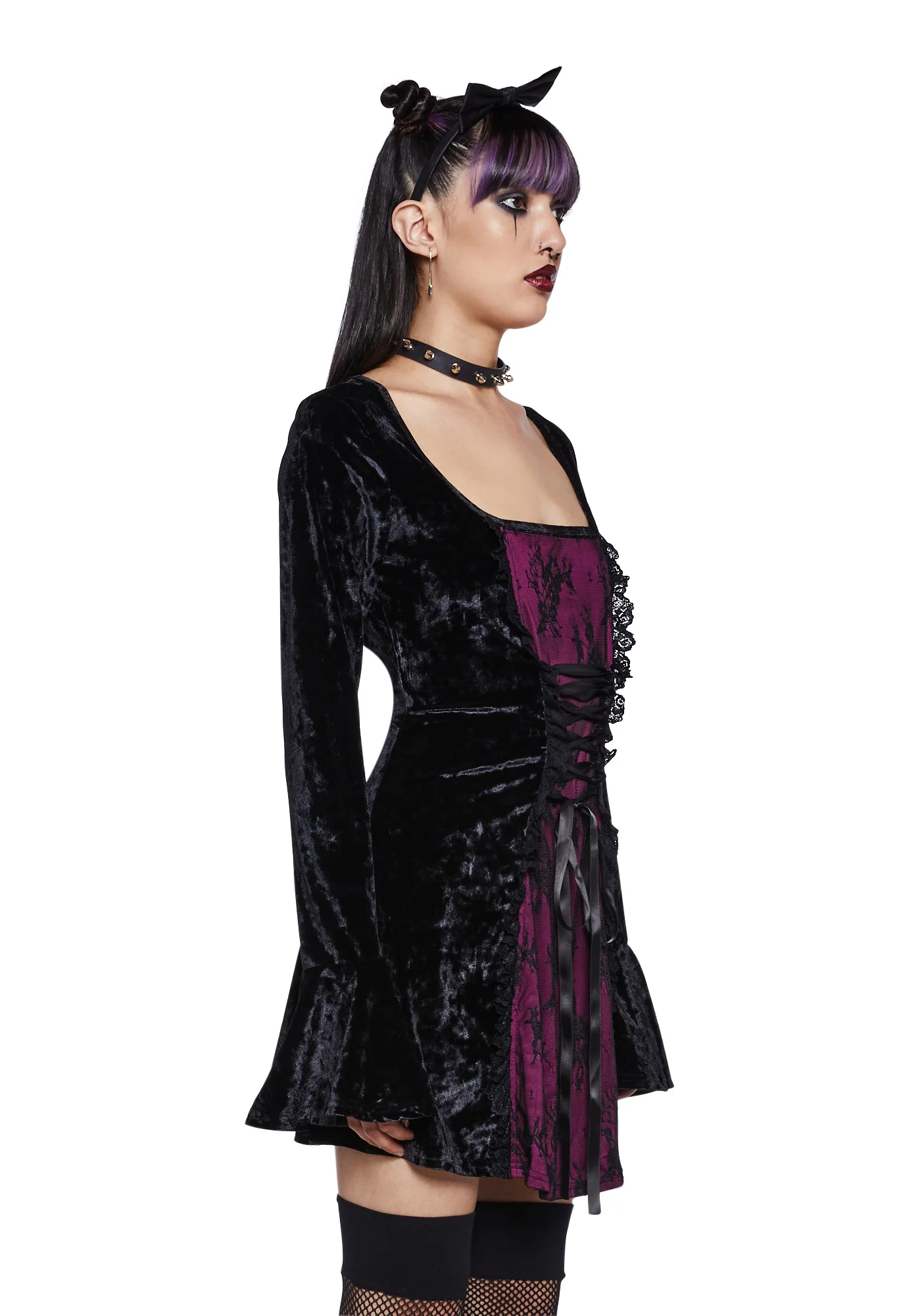 Mourning The Light Velvet Dress - Maroon - Image 3