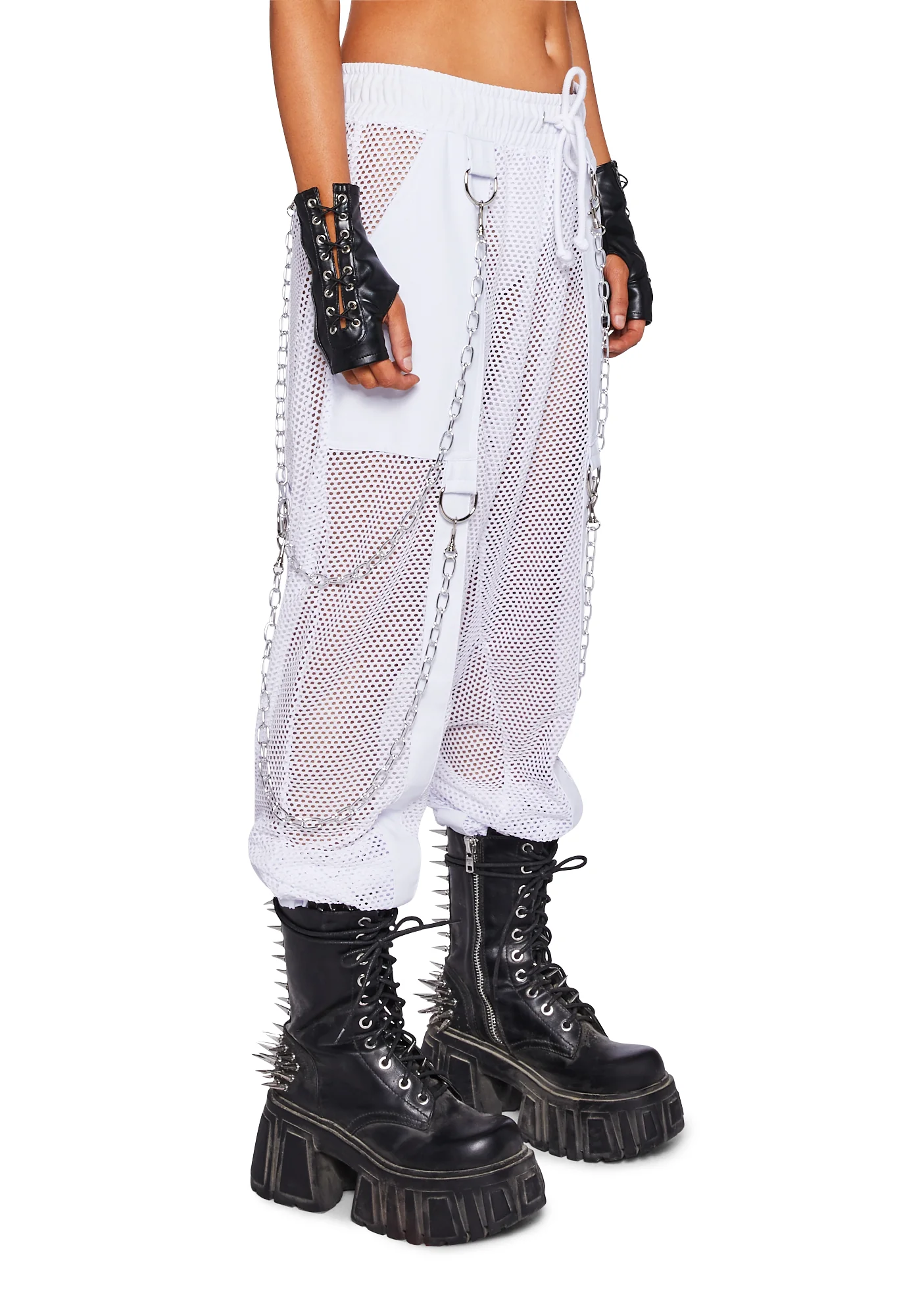 Naughty Nights Unisex Fishnet Joggers - White - Image 3