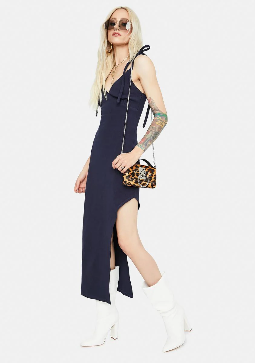 Navy Call Me Chic Tie Strap Midi Dress - Image 3