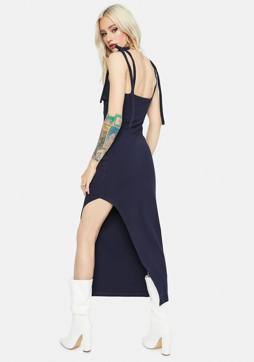 Navy Call Me Chic Tie Strap Midi Dress - Image 4