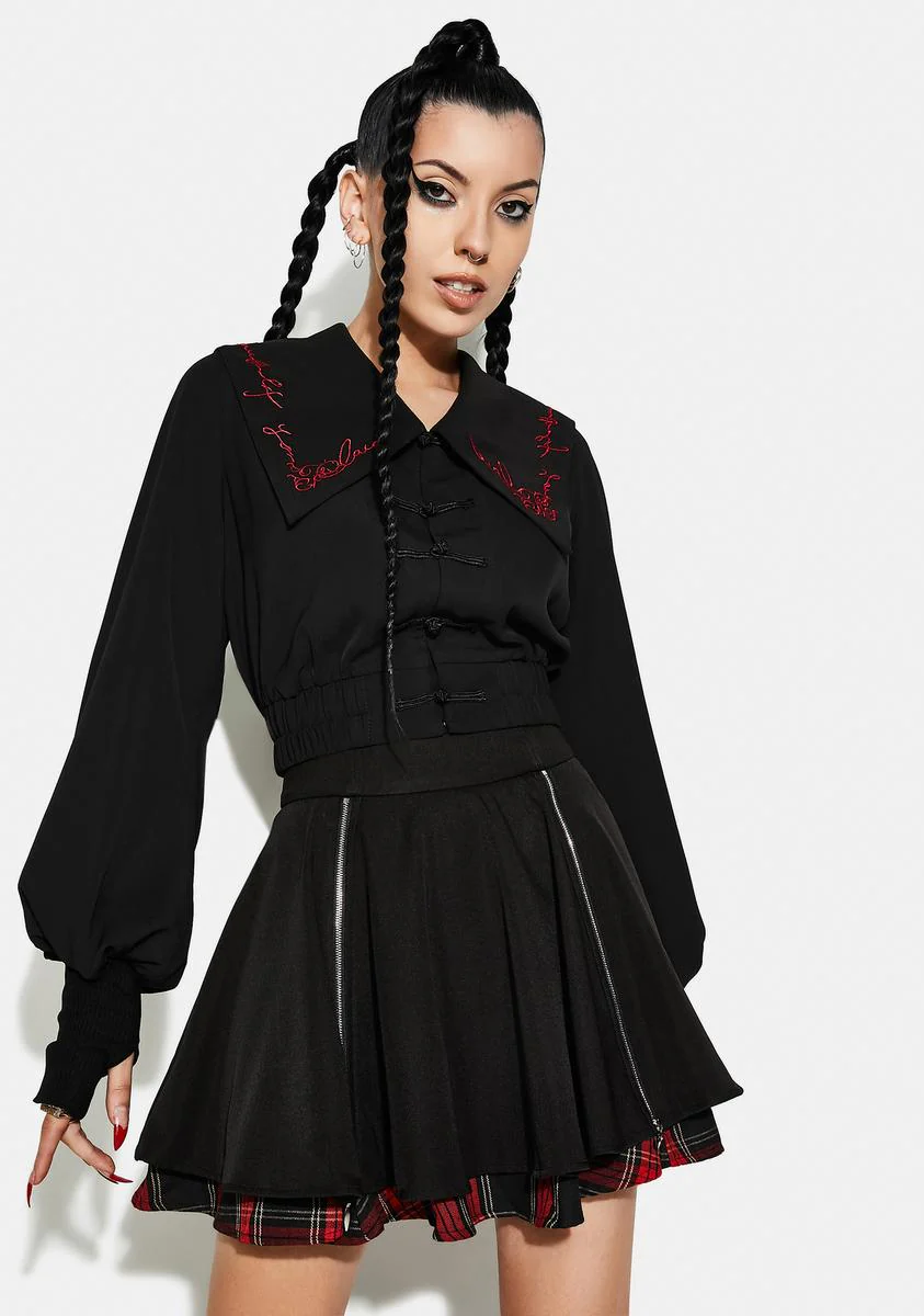 Navy Collar Embroidered Top - Image 2