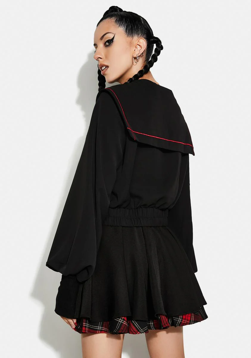 Navy Collar Embroidered Top - Image 4