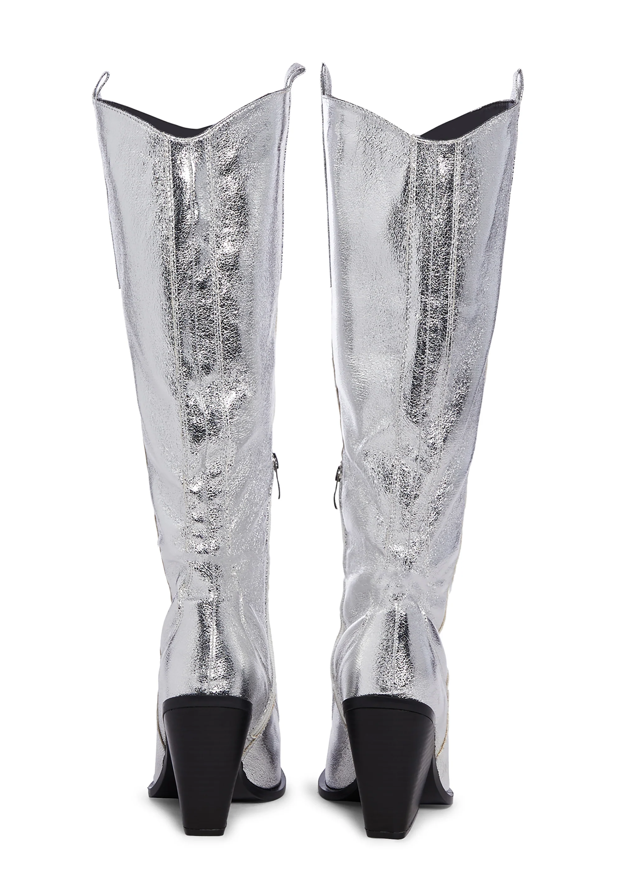 Nevada Knee High Wedge Cowboy Boots - Silver - Image 4