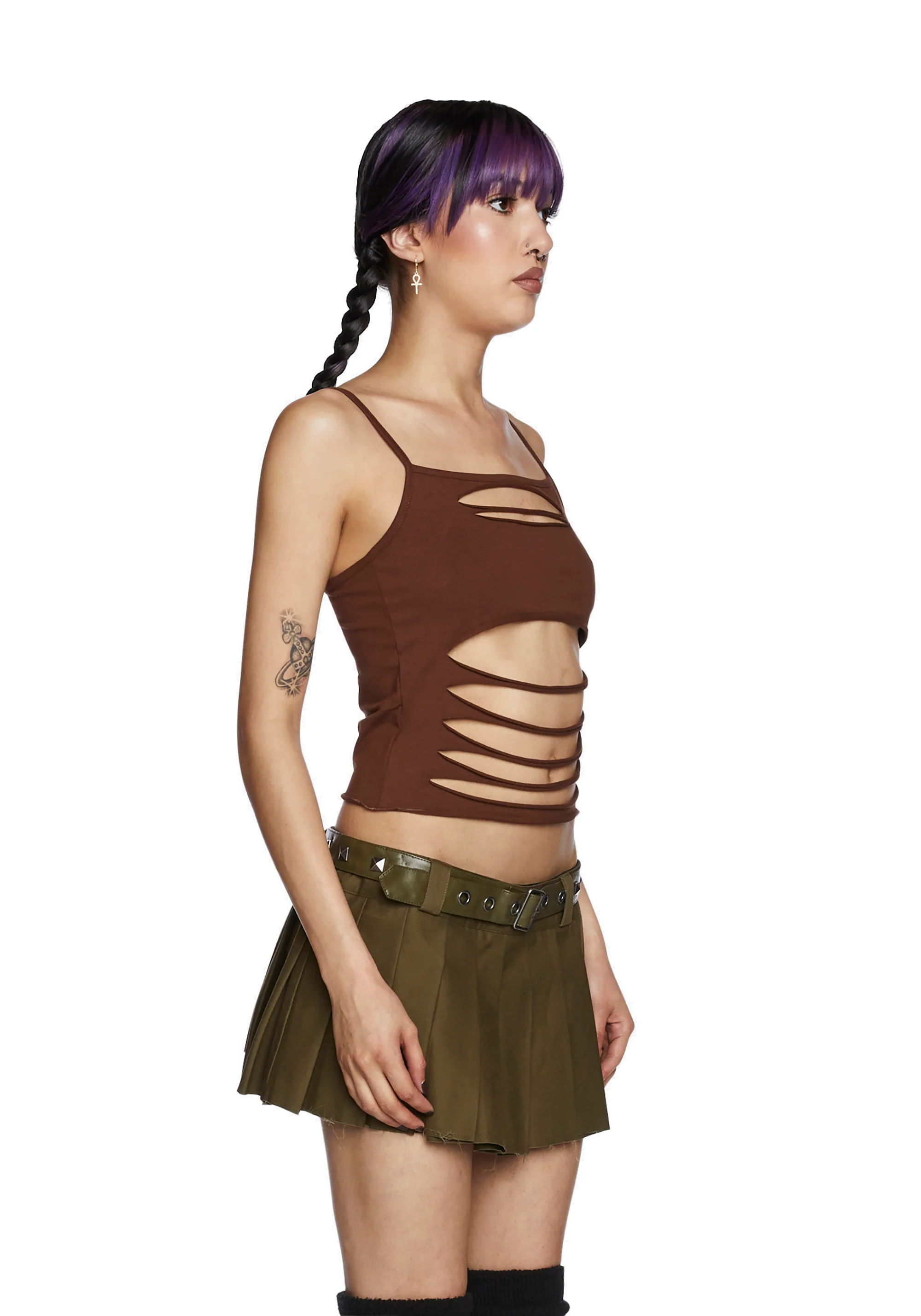 Never Conform Slashed Tank - Brown - Image 4