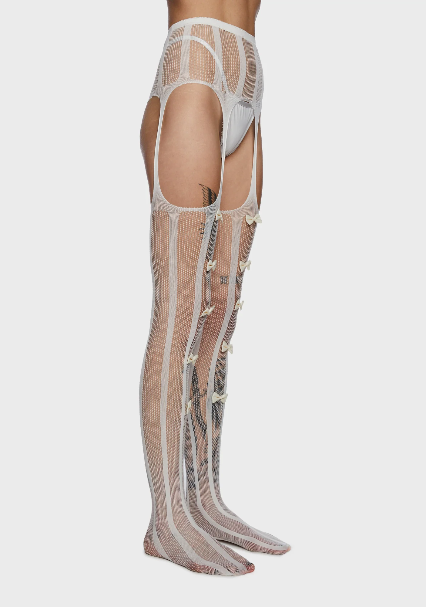 Never Innocent Garter Tights - White - Image 2