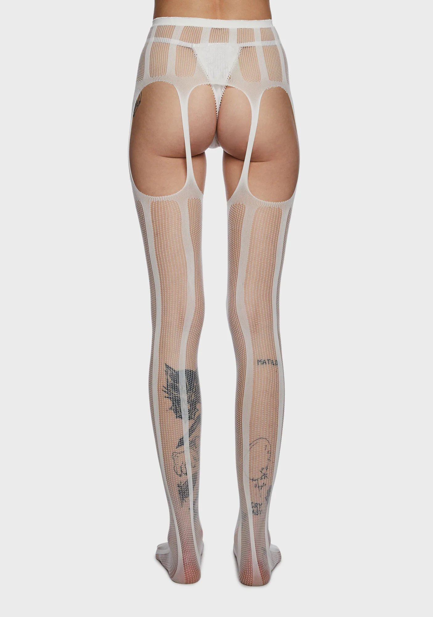 Never Innocent Garter Tights - White - Image 3