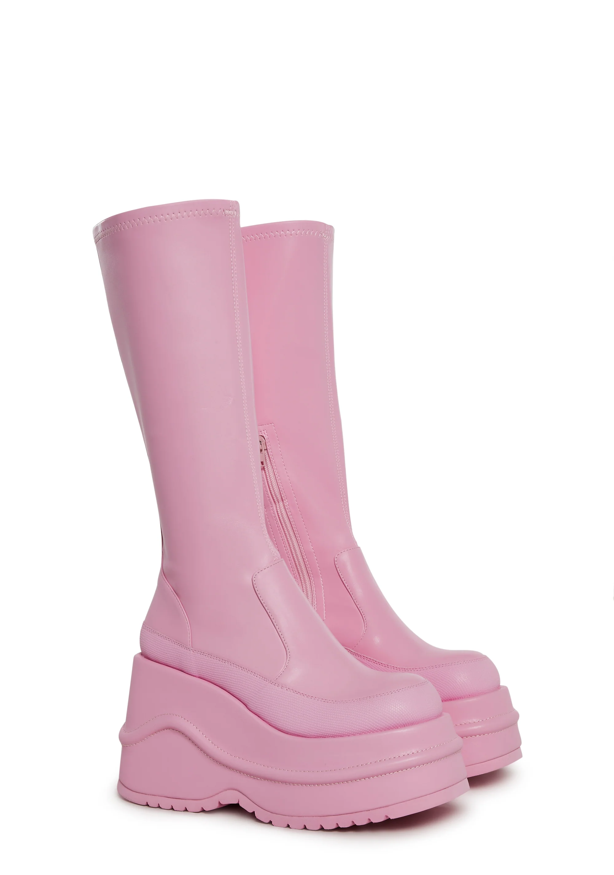 New Fans Wedge Stretch Boots - Pink - Image 3