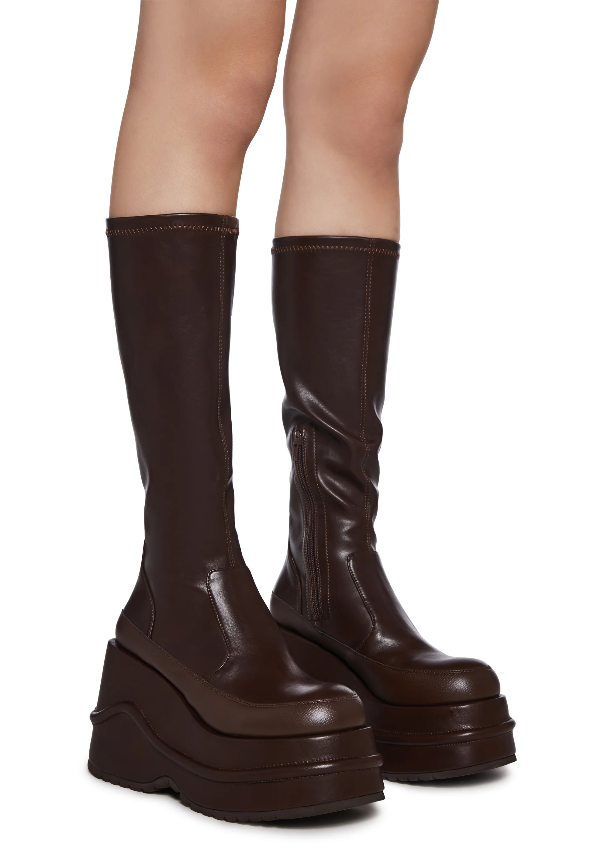 New Fans Wedge Stretch Boots - Brown - Image 3
