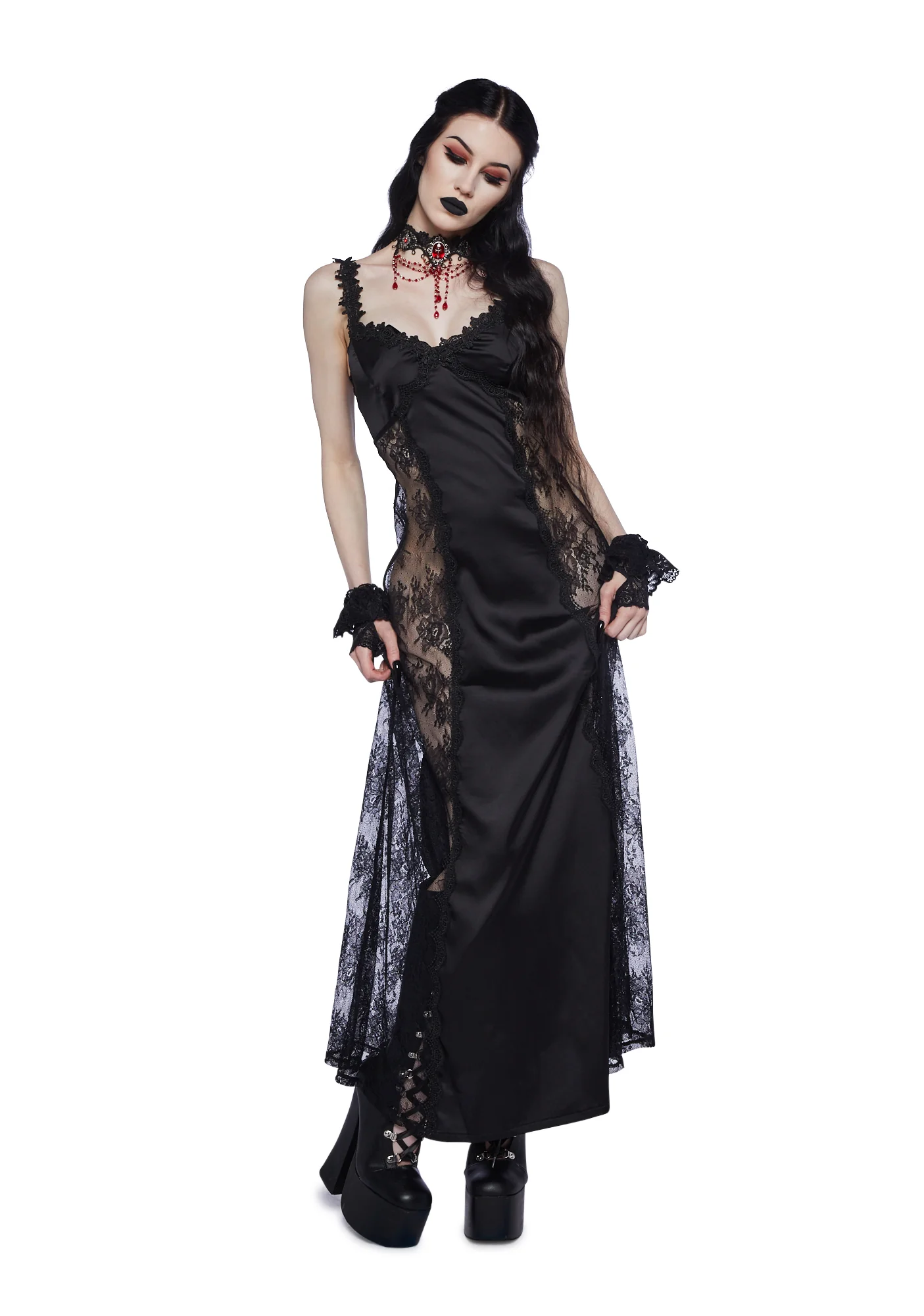 Night Surrender Maxi Slip Dress - Black - Image 7