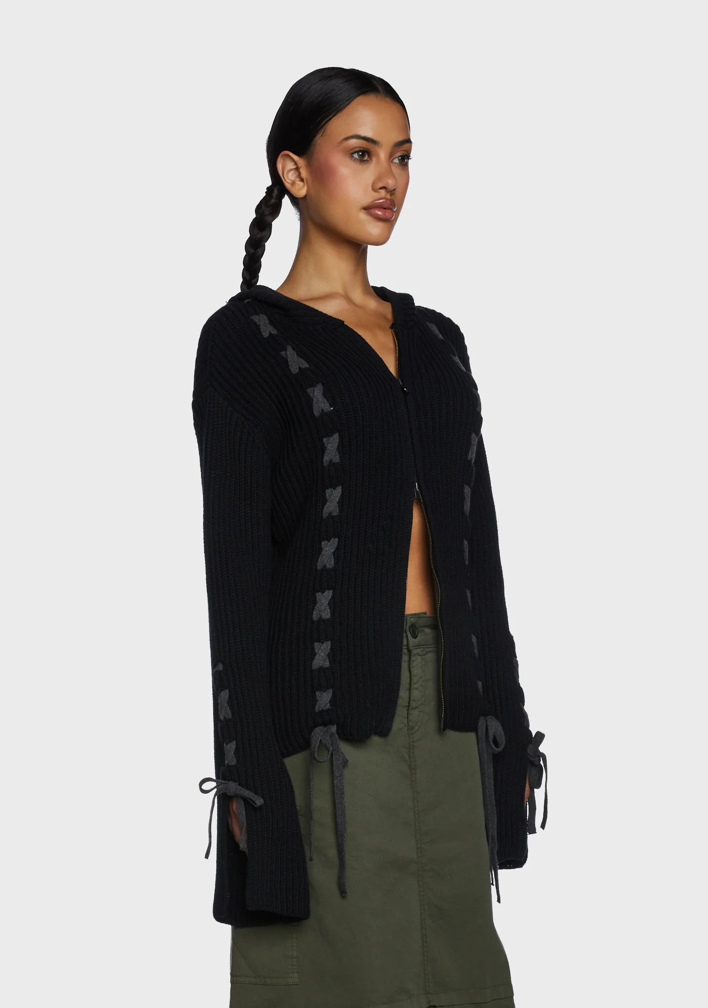 Nixie Lace Up Cardigan - Black - Image 3