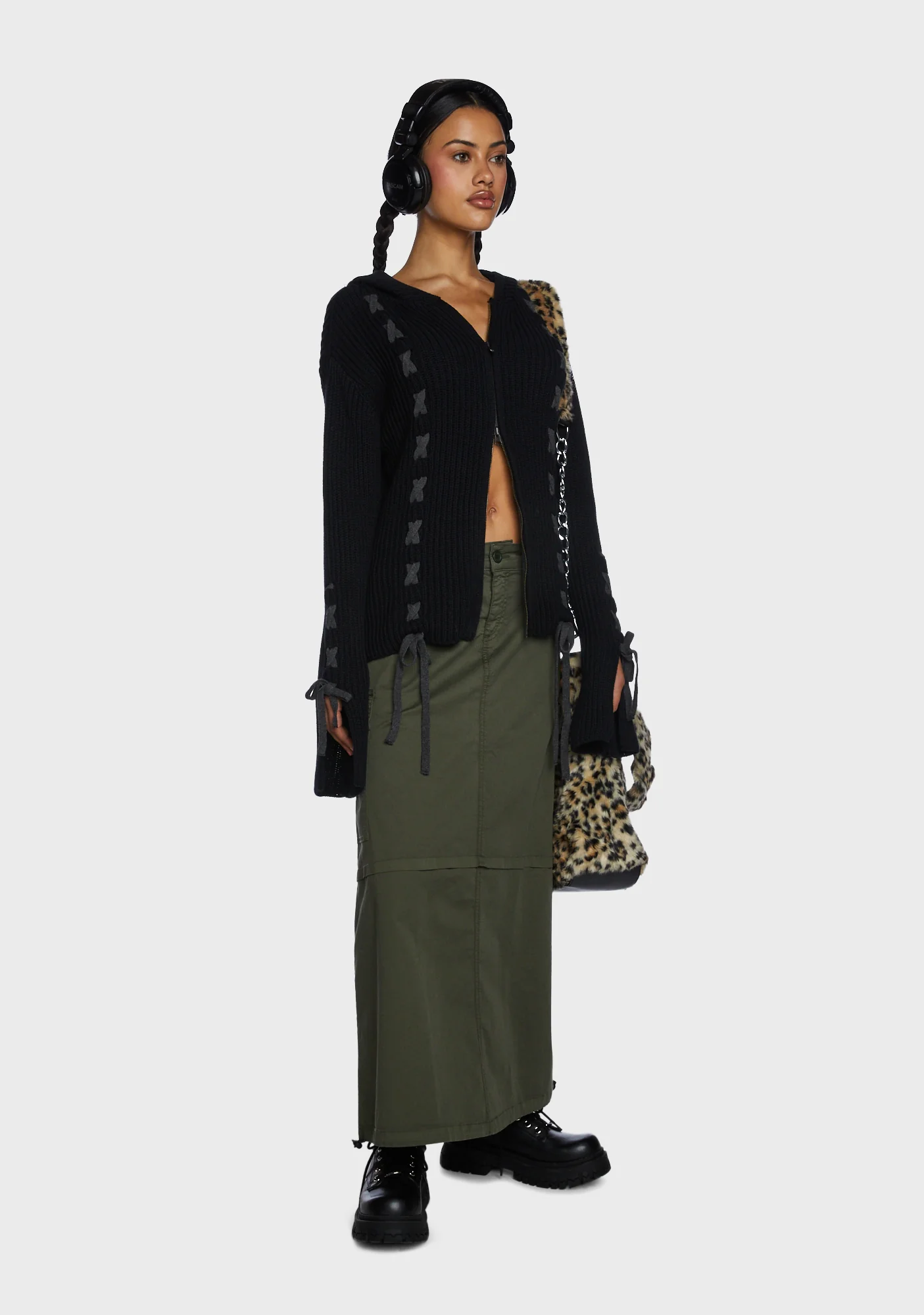 Nixie Lace Up Cardigan - Black - Image 5