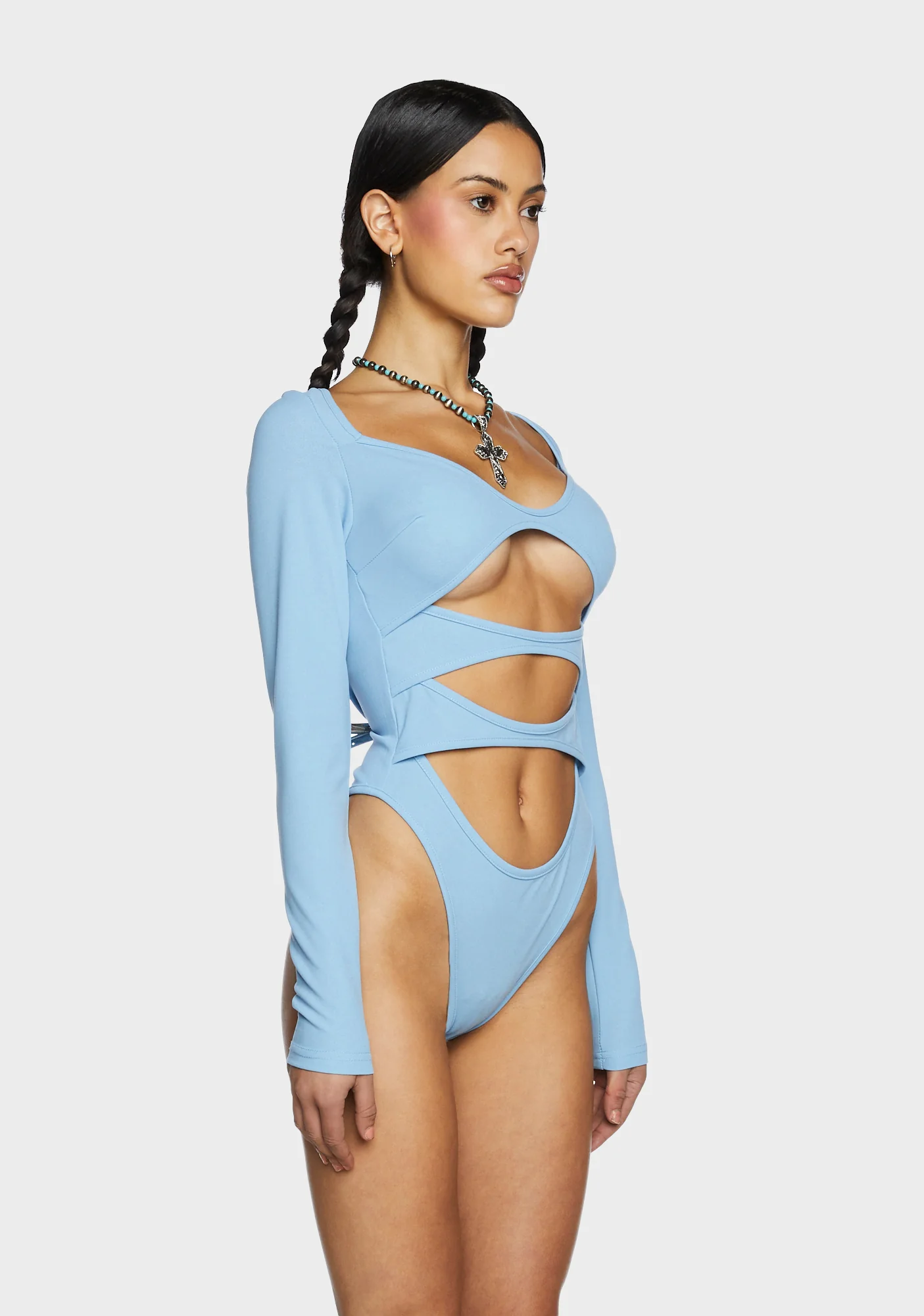 No Imitation Cutout Bodysuit - Blue - Image 3