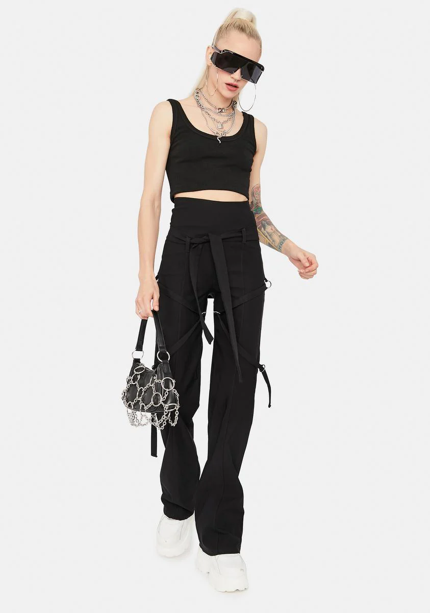 Noir Come Correct Strappy Flare Pants - Image 3