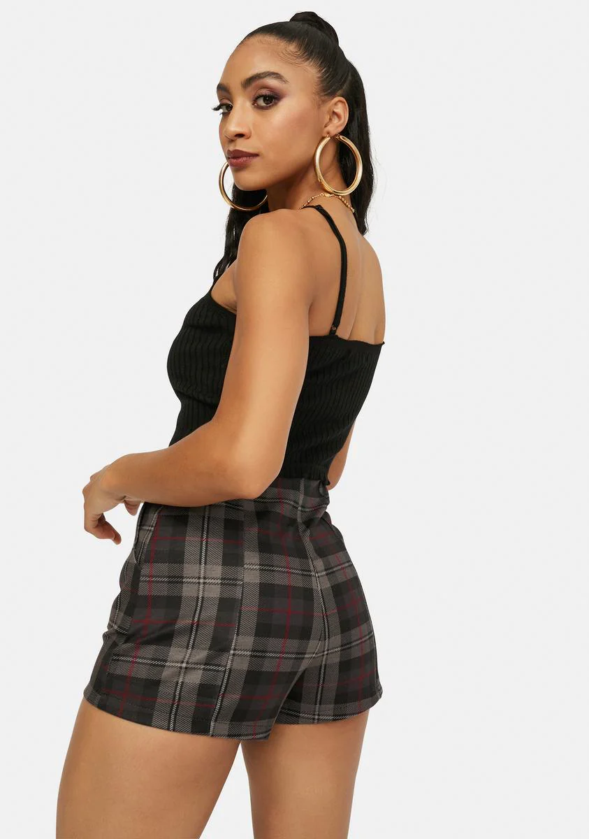 Noir Fashionably Late Plaid High Waist Shorts - Image 2