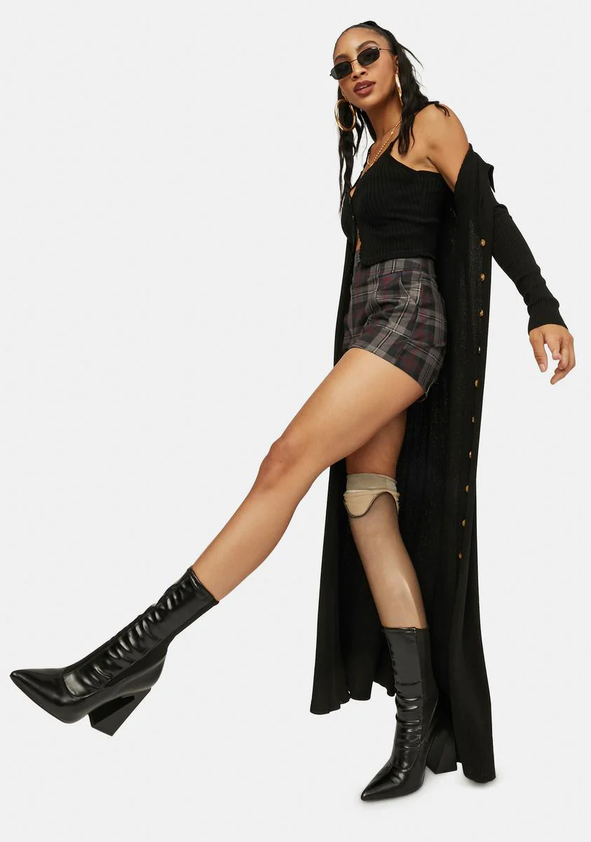 Noir Fashionably Late Plaid High Waist Shorts - Image 3