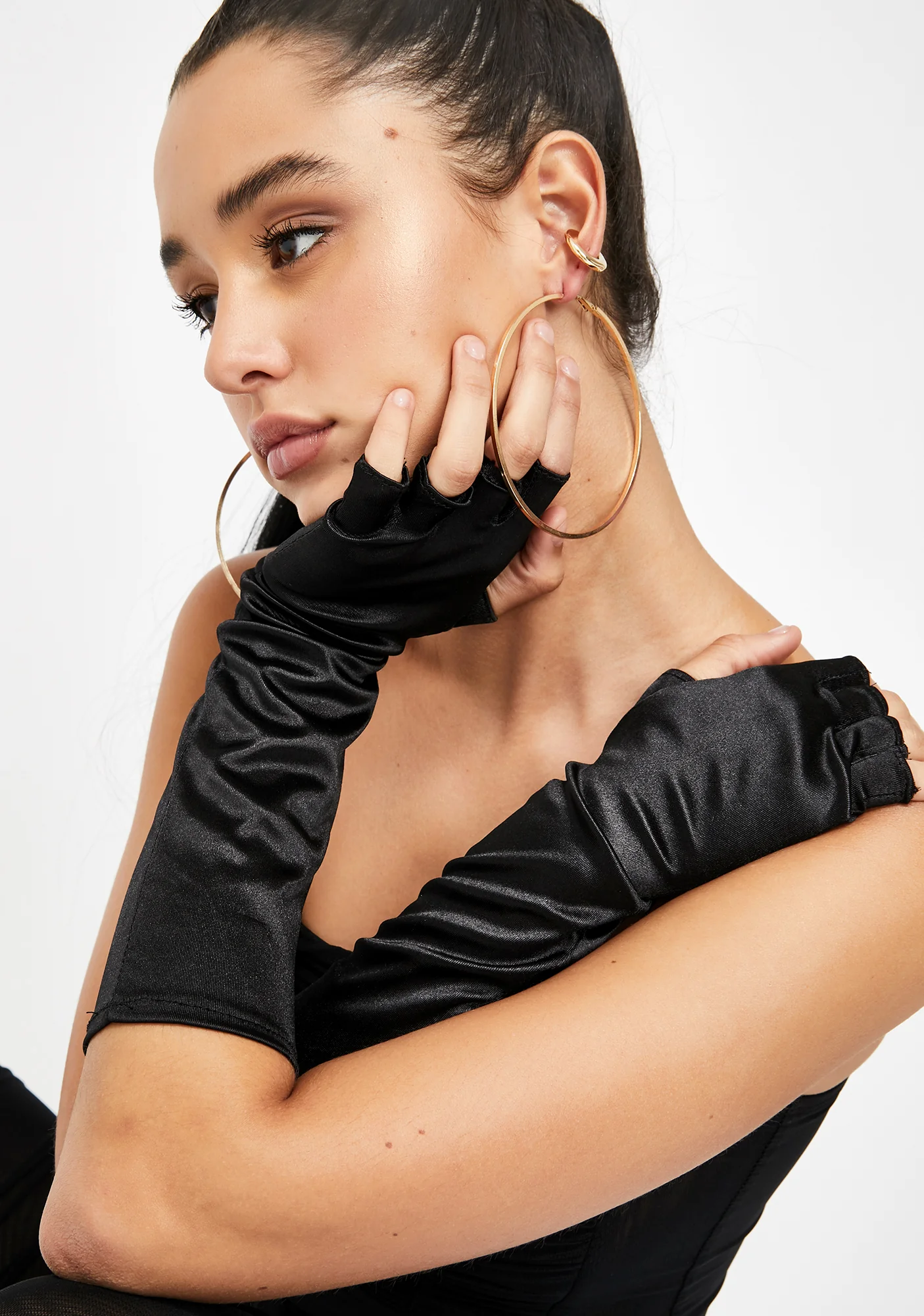 Noir From Afar Satin Gloves - Image 3