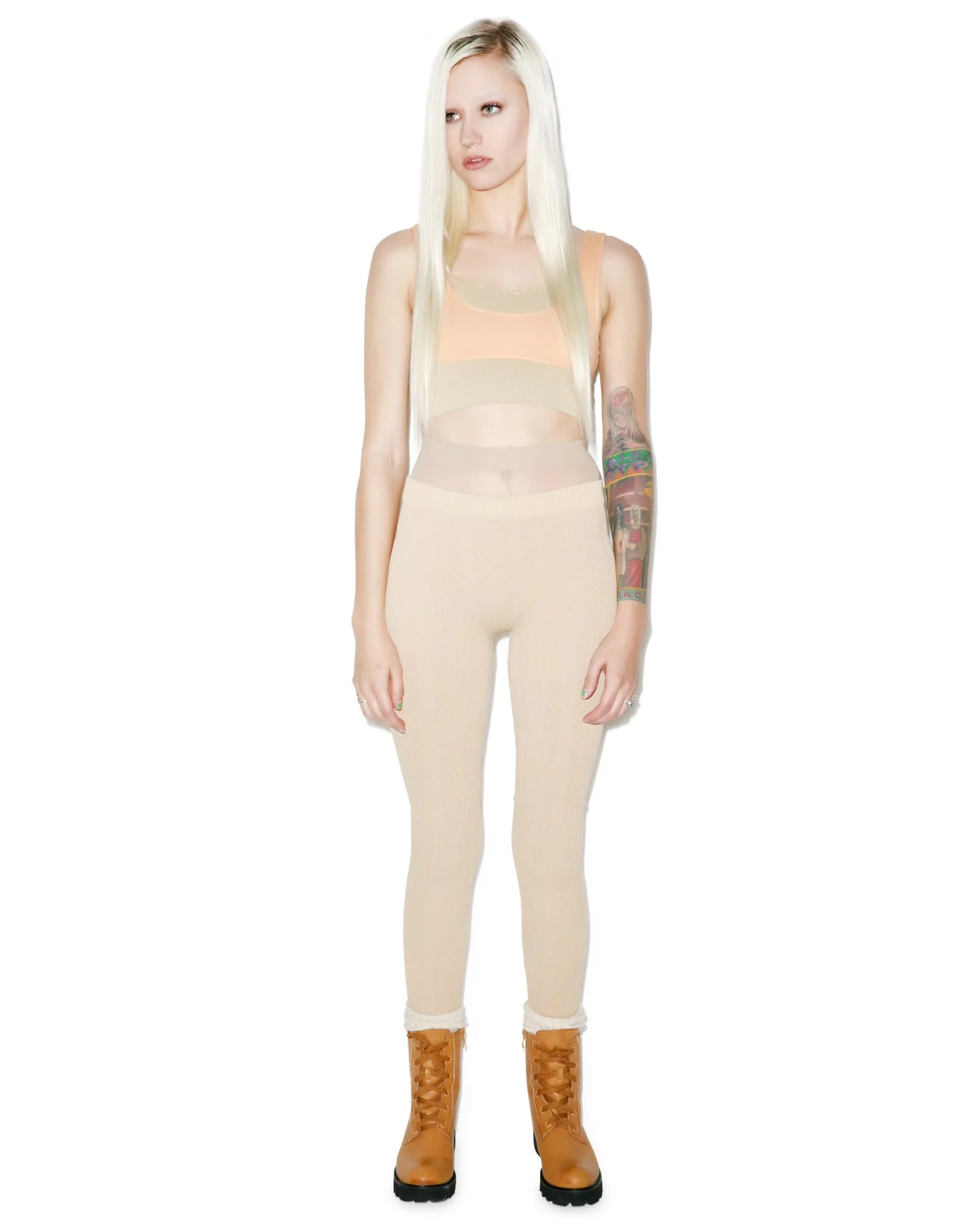 Norwegian Beauty Cable Knit Leggings - Light Brown - Image 2