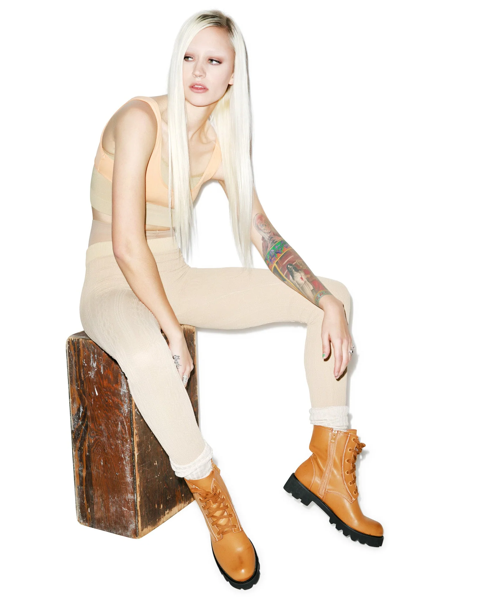 Norwegian Beauty Cable Knit Leggings - Light Brown - Image 5