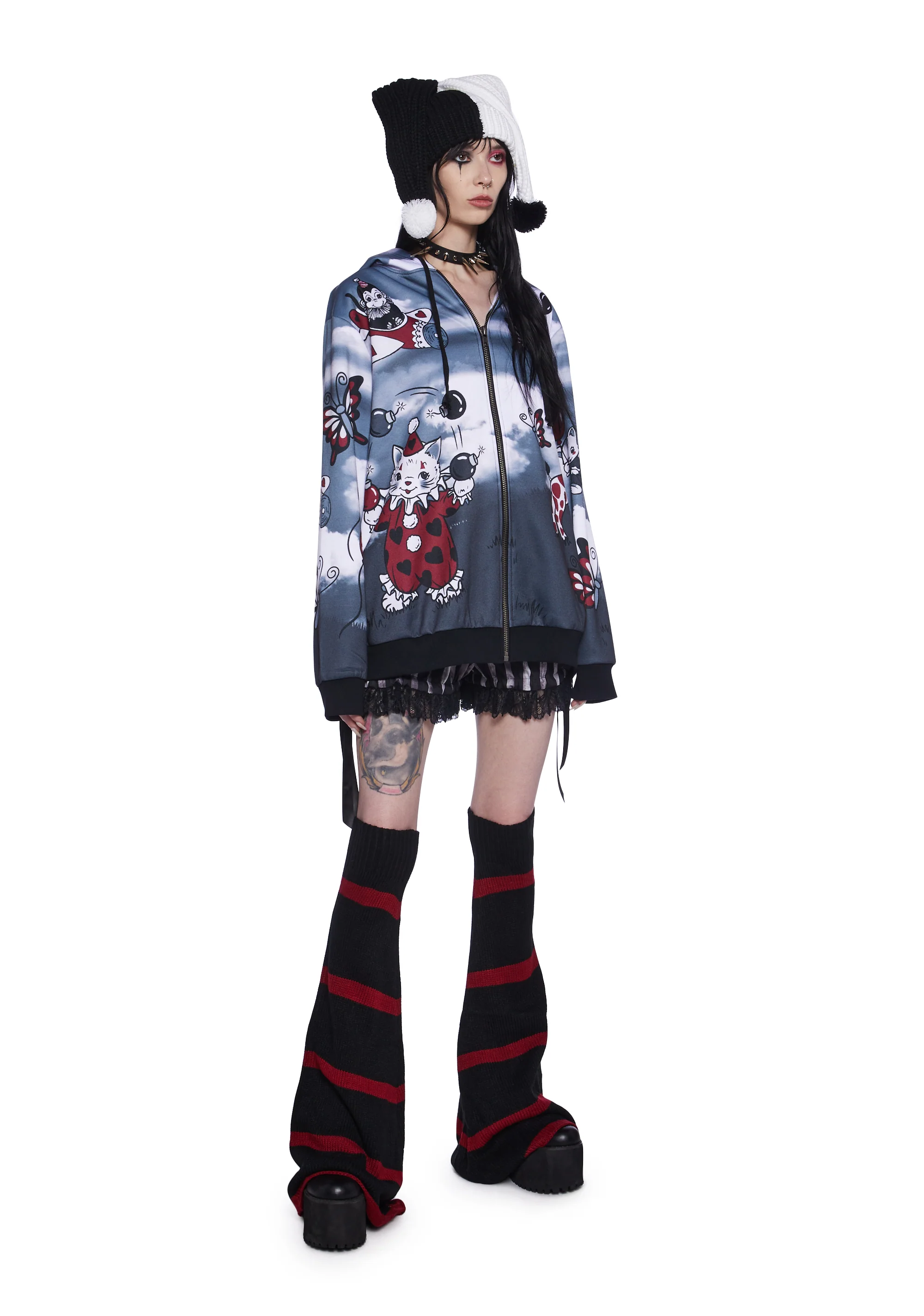 Not So Funhouse Oversized Hoodie - Red/Black - Image 5