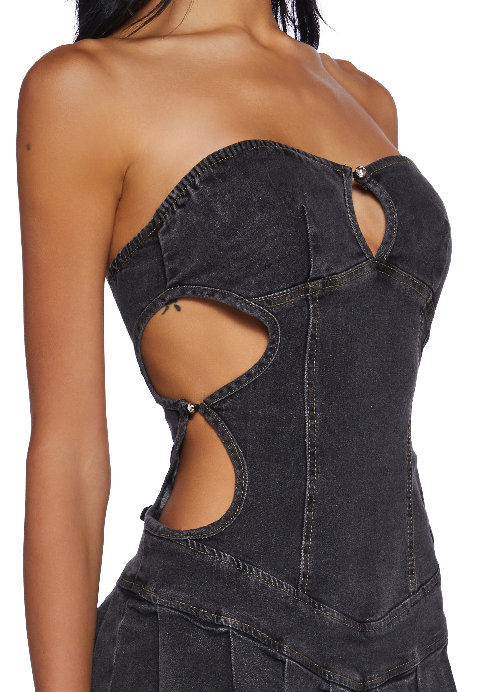 Not Stressed Denim Mini Dress - Black - Image 5
