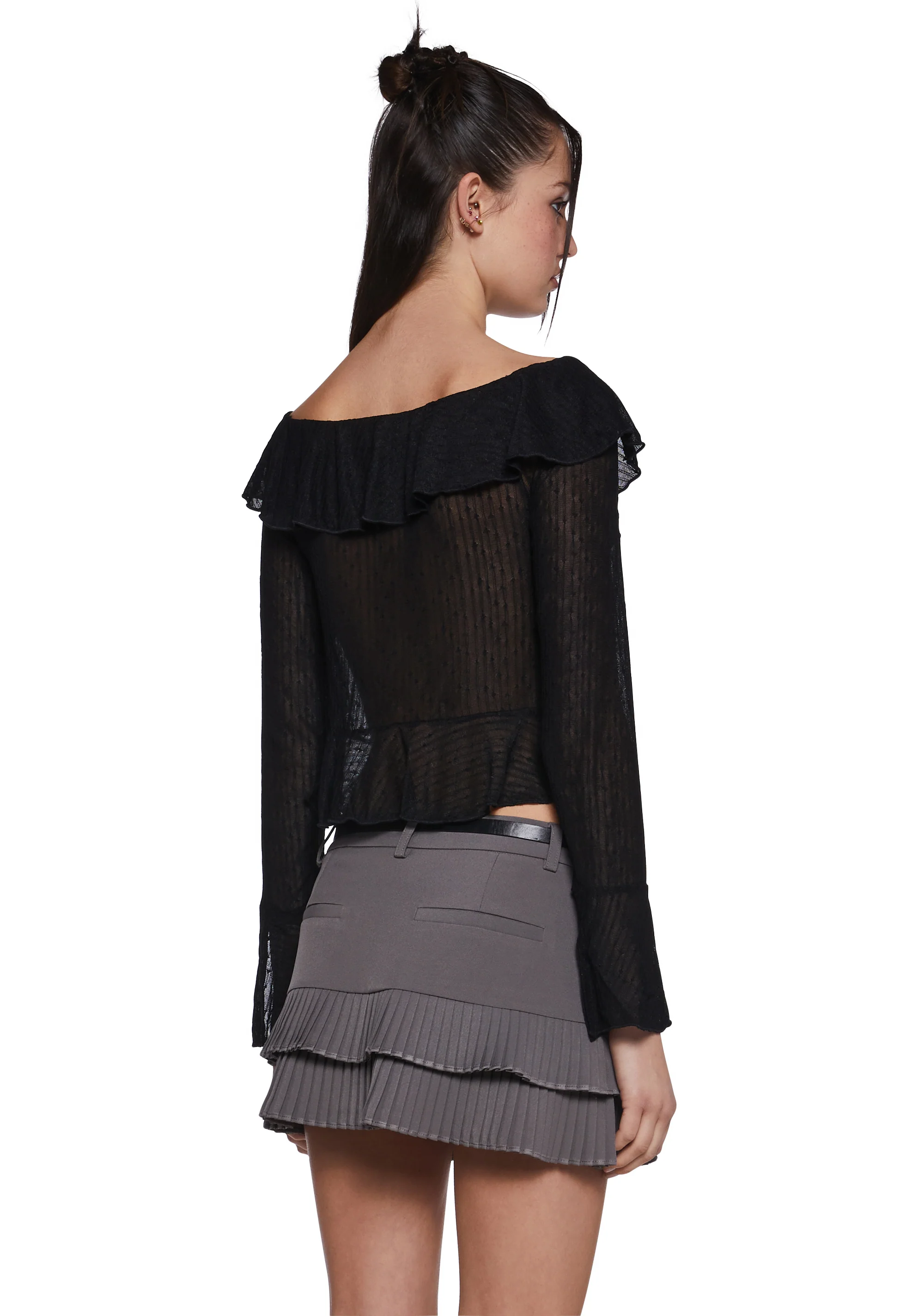 Noteworthy Chic Long Sleeve Top - Black - Image 4