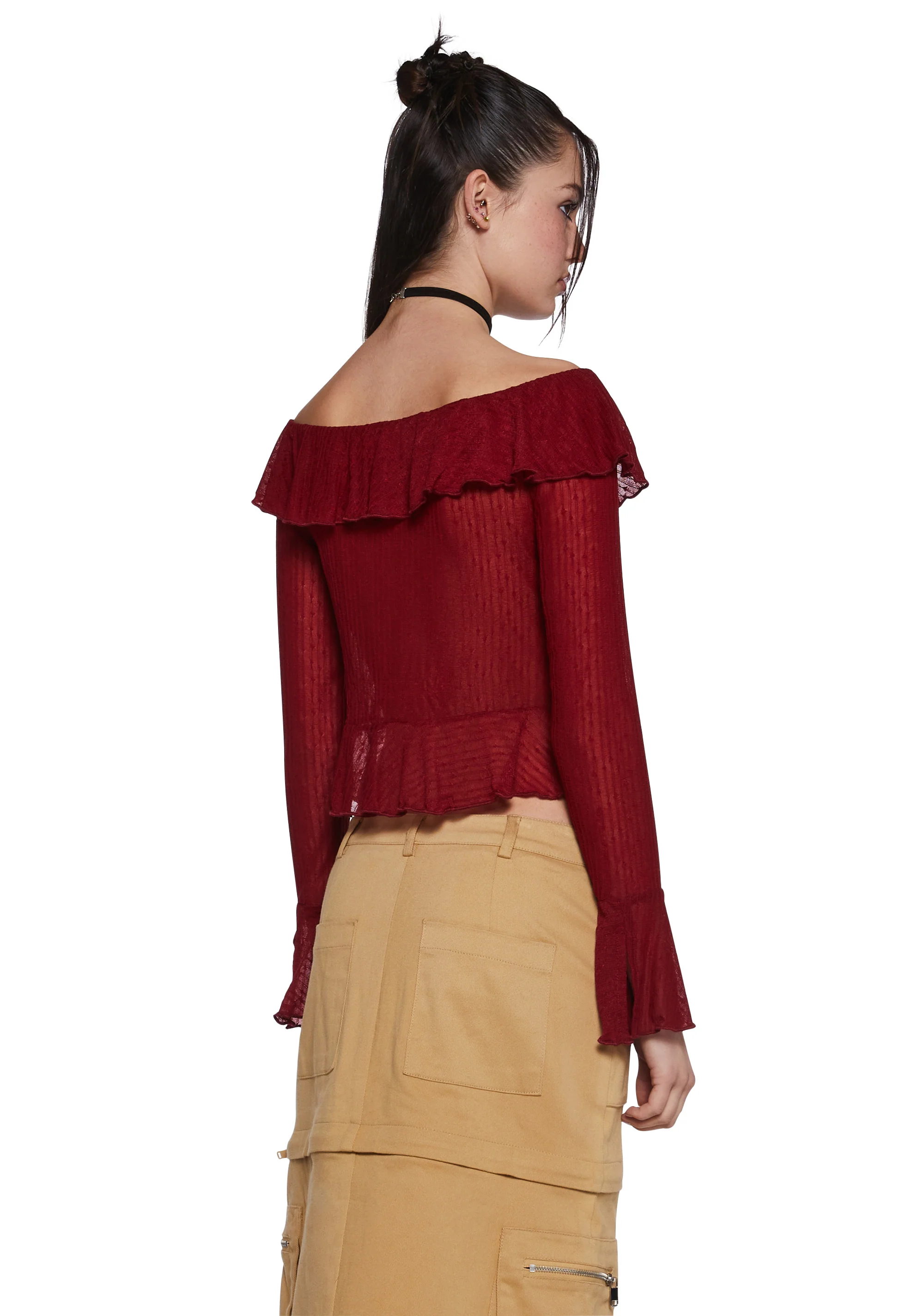 Noteworthy Chic Long Sleeve Top - Red - Image 4
