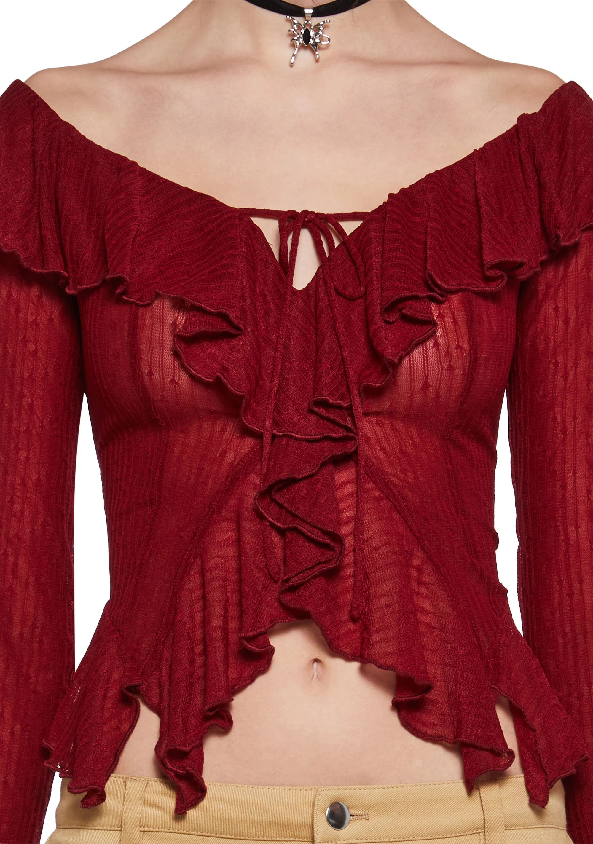 Noteworthy Chic Long Sleeve Top - Red - Image 5