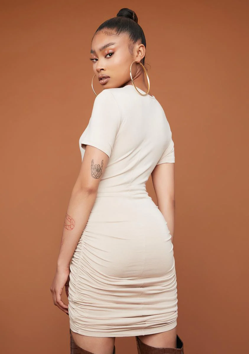 Nude Devoted To You Ruched Mini Dress - Image 4