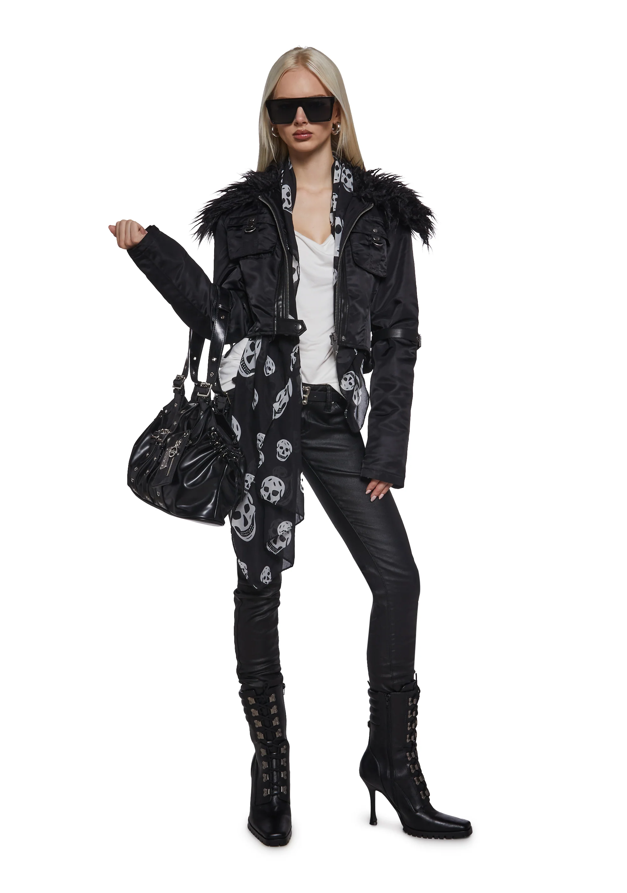Polished Rebel Cropped Bomber Jacket - Image 2