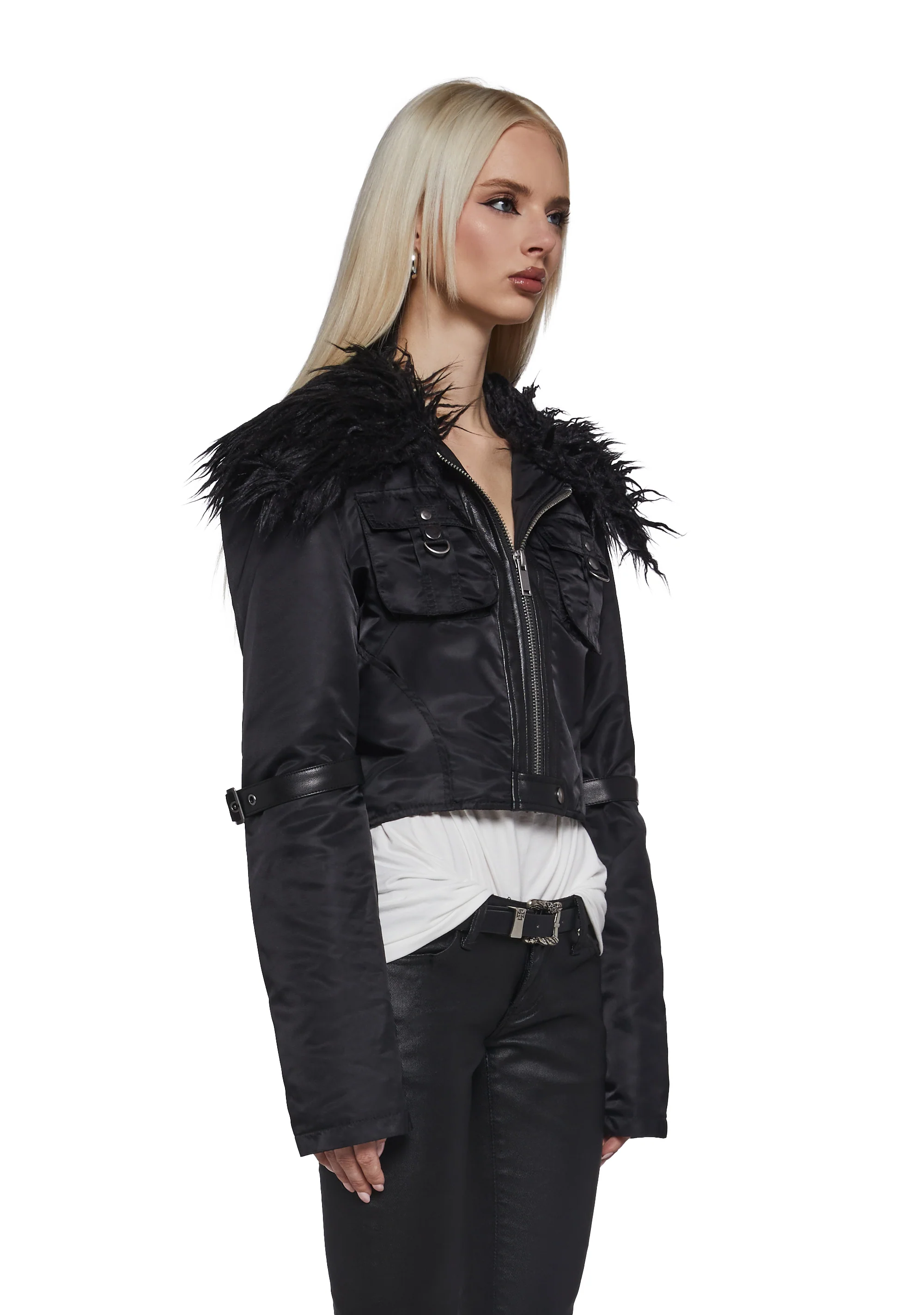 Polished Rebel Cropped Bomber Jacket - Image 3