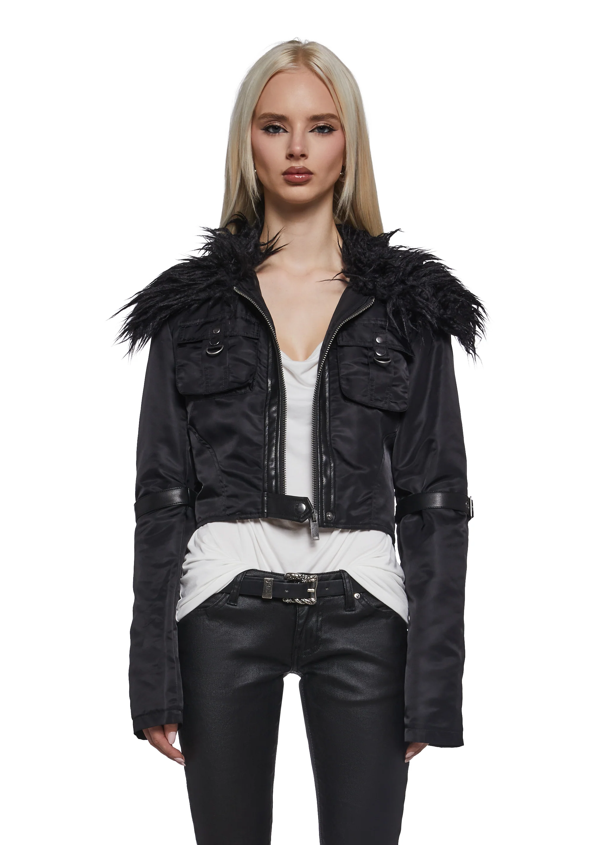 Polished Rebel Cropped Bomber Jacket - Image 6