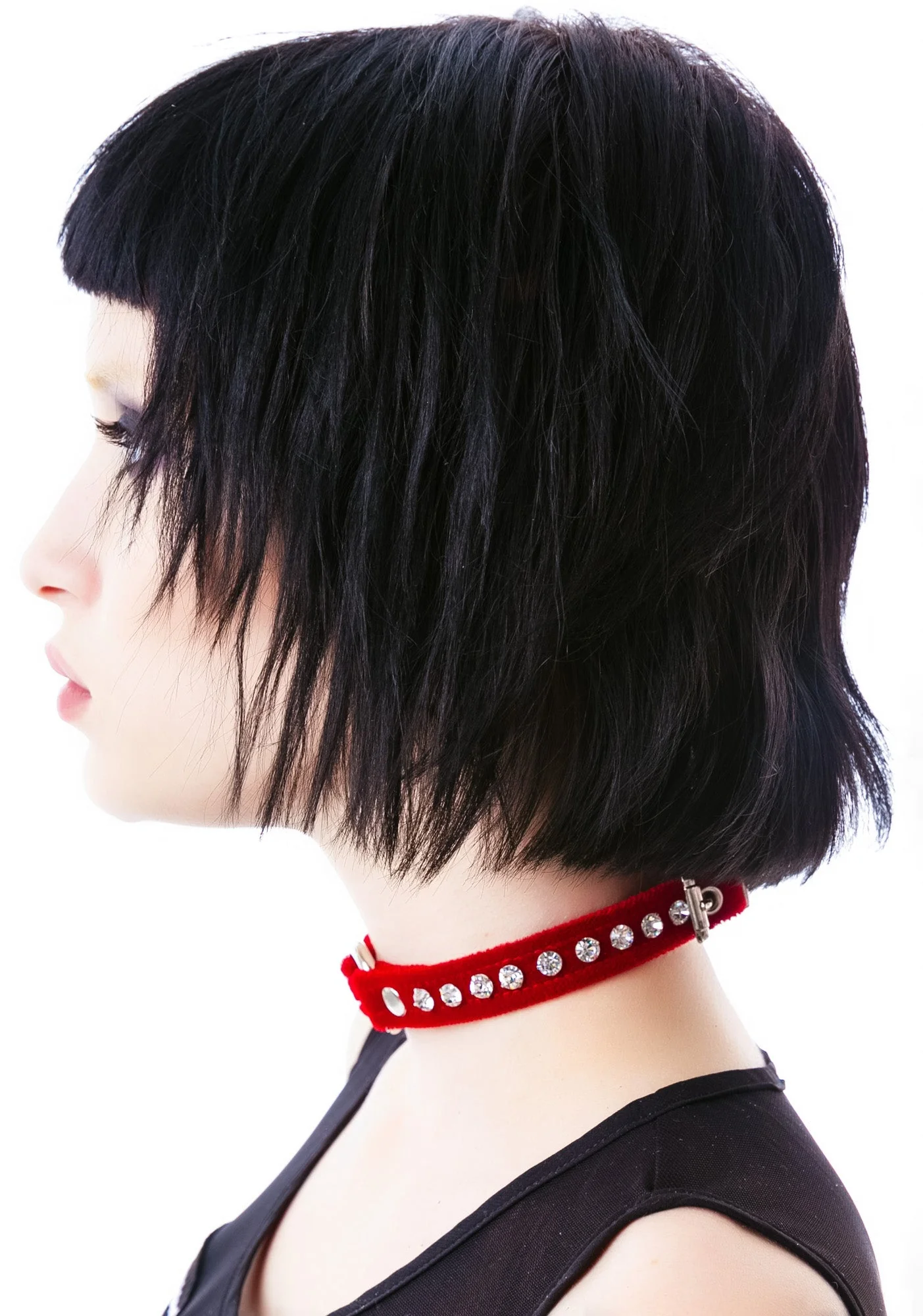 O Face Velvet Crystal Choker - Red - Image 7