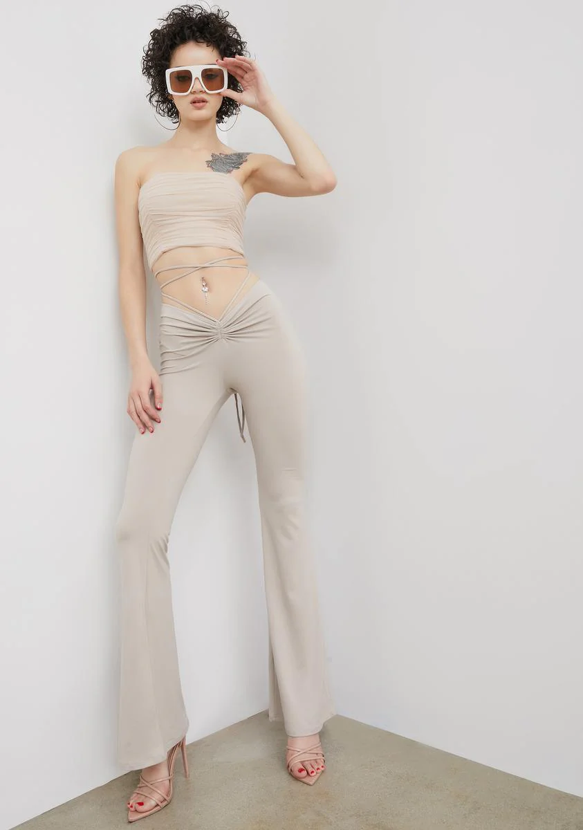 Oatmeal Call Me Pretty Waist Tie Flares - Image 2